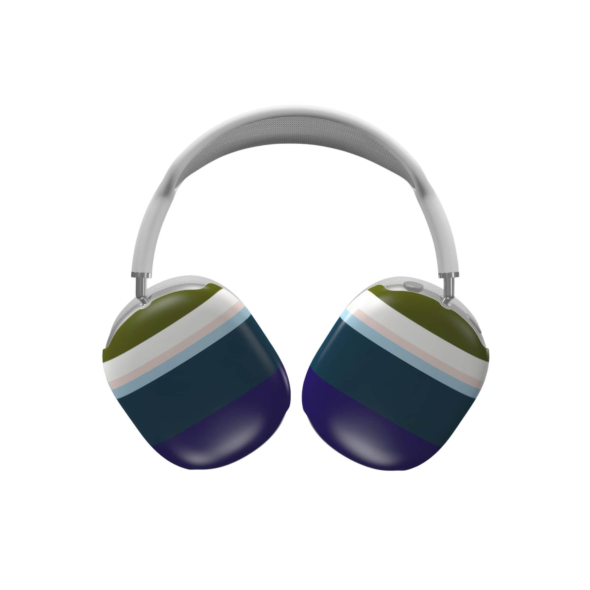 AirPods Max hard shell ultra thin tough case Color Blocks Navy pattern design with a color blocks, featuring an elegant and expressive aesthetic design. Main colors are khaki, navy blue, deep marine, light blue and pink. Front view.