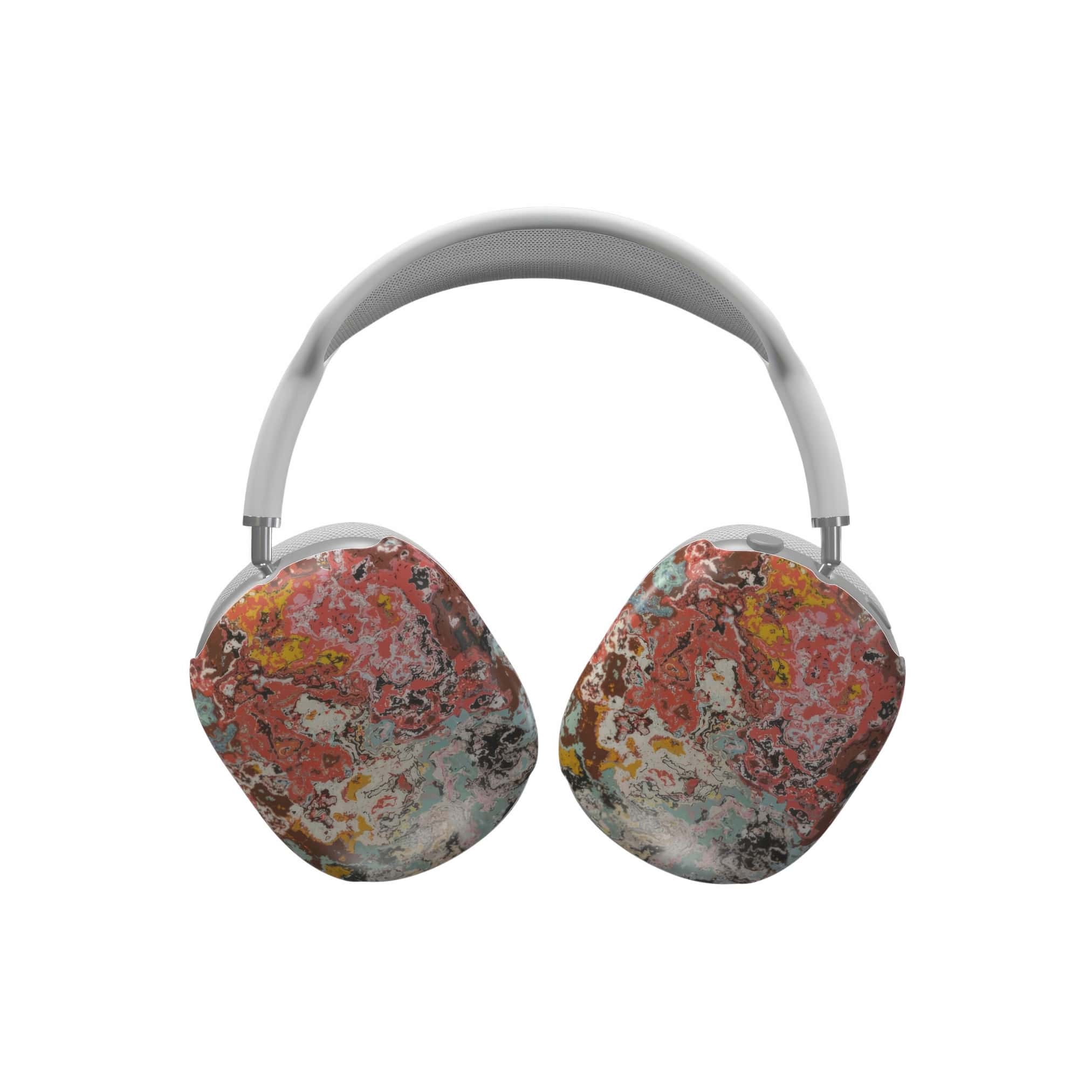 Tough AirPods Max case front view; Earth in Flux 1 pattern, artistic, abstract marble pattern. Brown and brick red color combination. Bold expressive aesthetic design. Colorful and interior fit. Elegant.