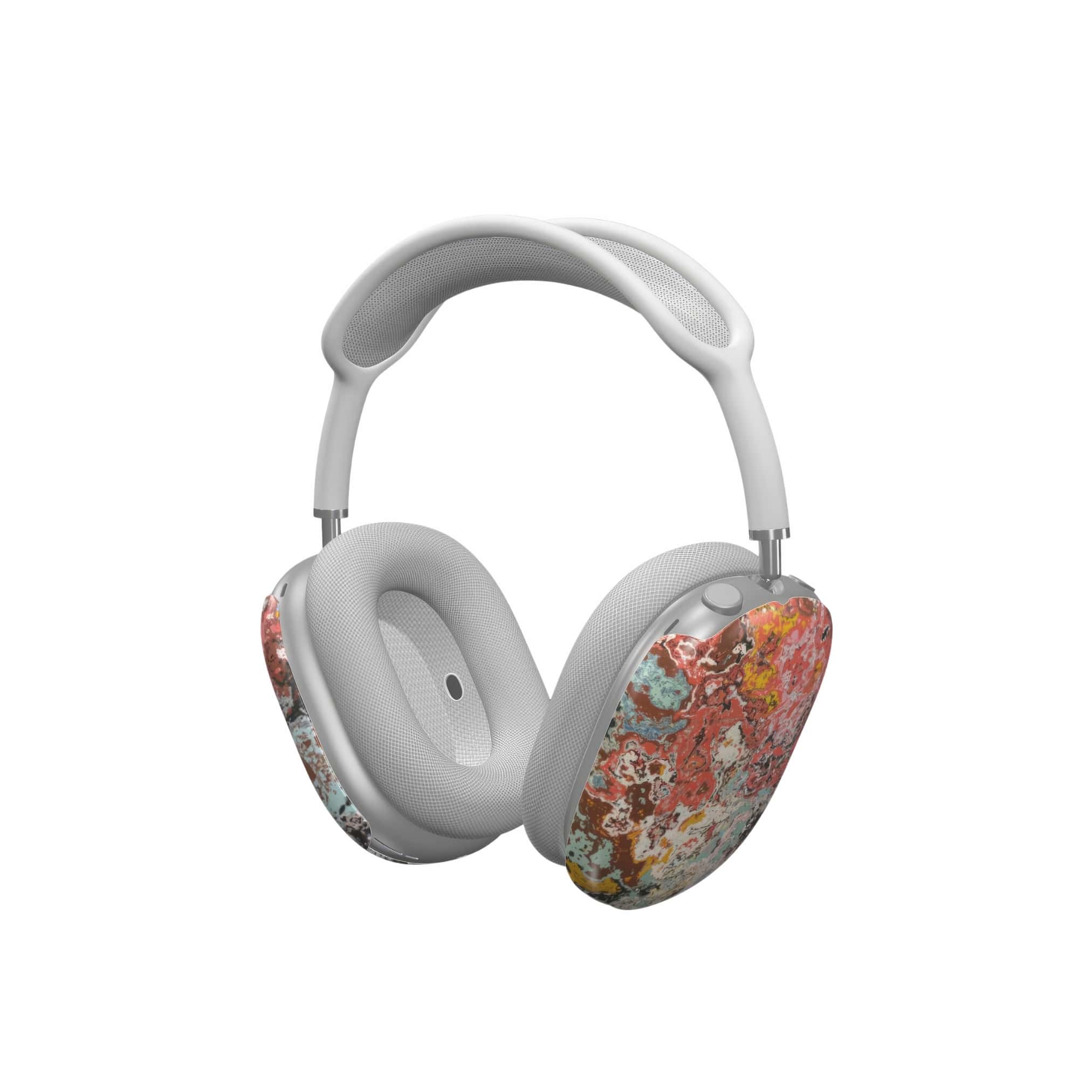 Tough AirPods Max case side view; Earth in Flux 1 pattern, artistic, abstract marble pattern. Brown and brick red color combination. 