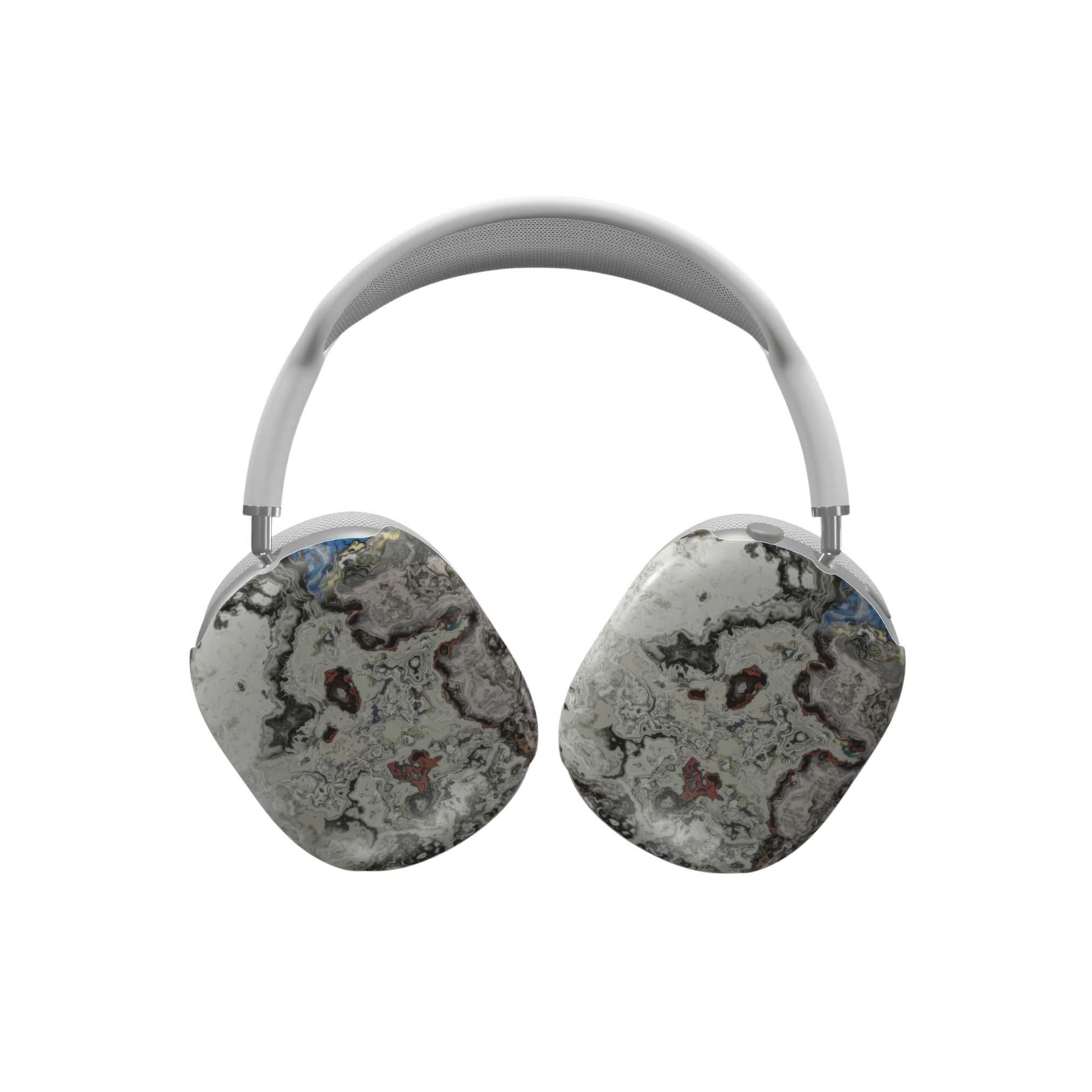 AirPods Max case front view; full moon 1 pattern, marble pattern; moon surface imagination. Bold expressive aesthetic design. Colorful and interior fit. Elegant.
