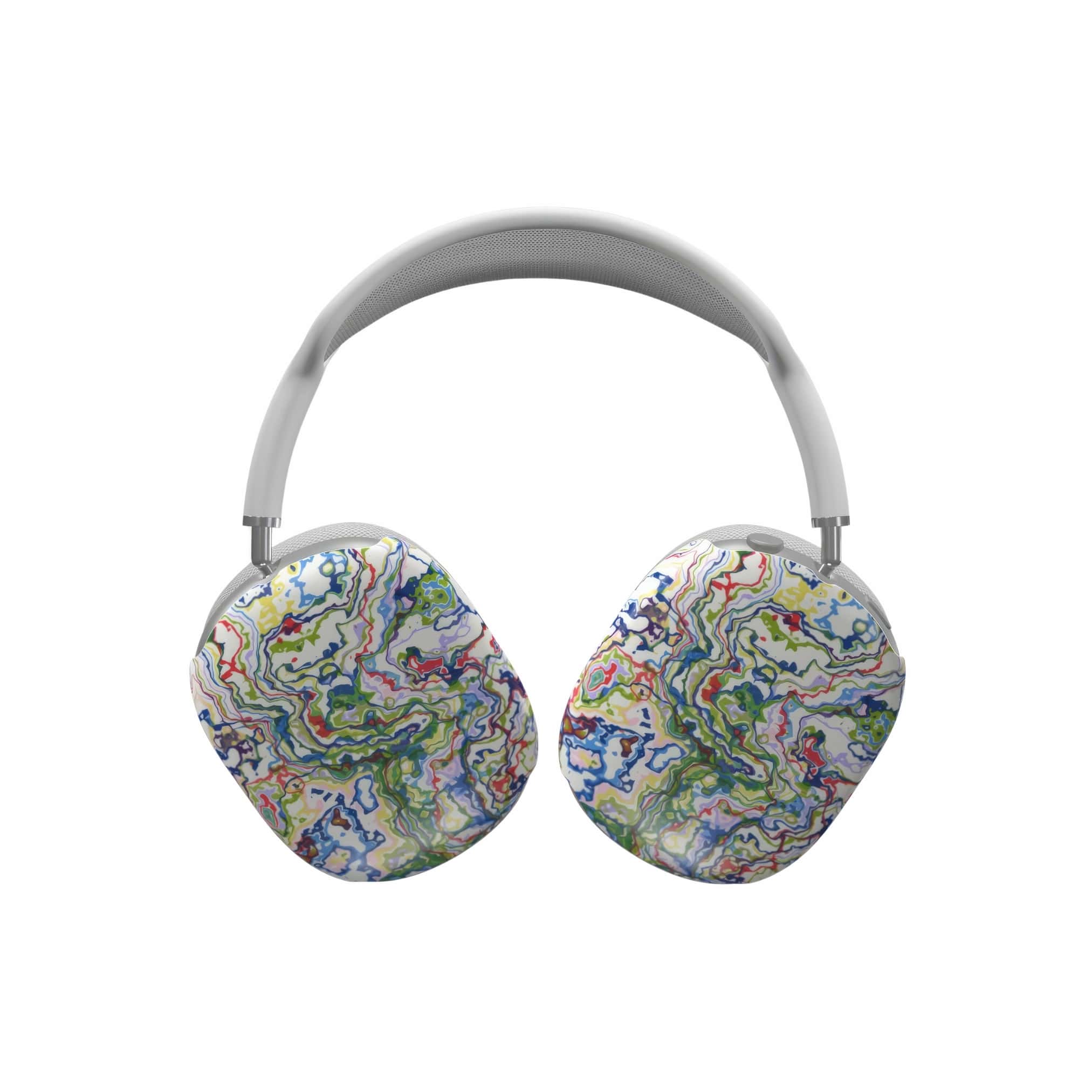 Tough AirPods Max case front view; Inside My Brain pattern, artistic, abstract marble pattern. Green, red and blue color combination. Bold expressive aesthetic design. Colorful and interior fit. Elegant.