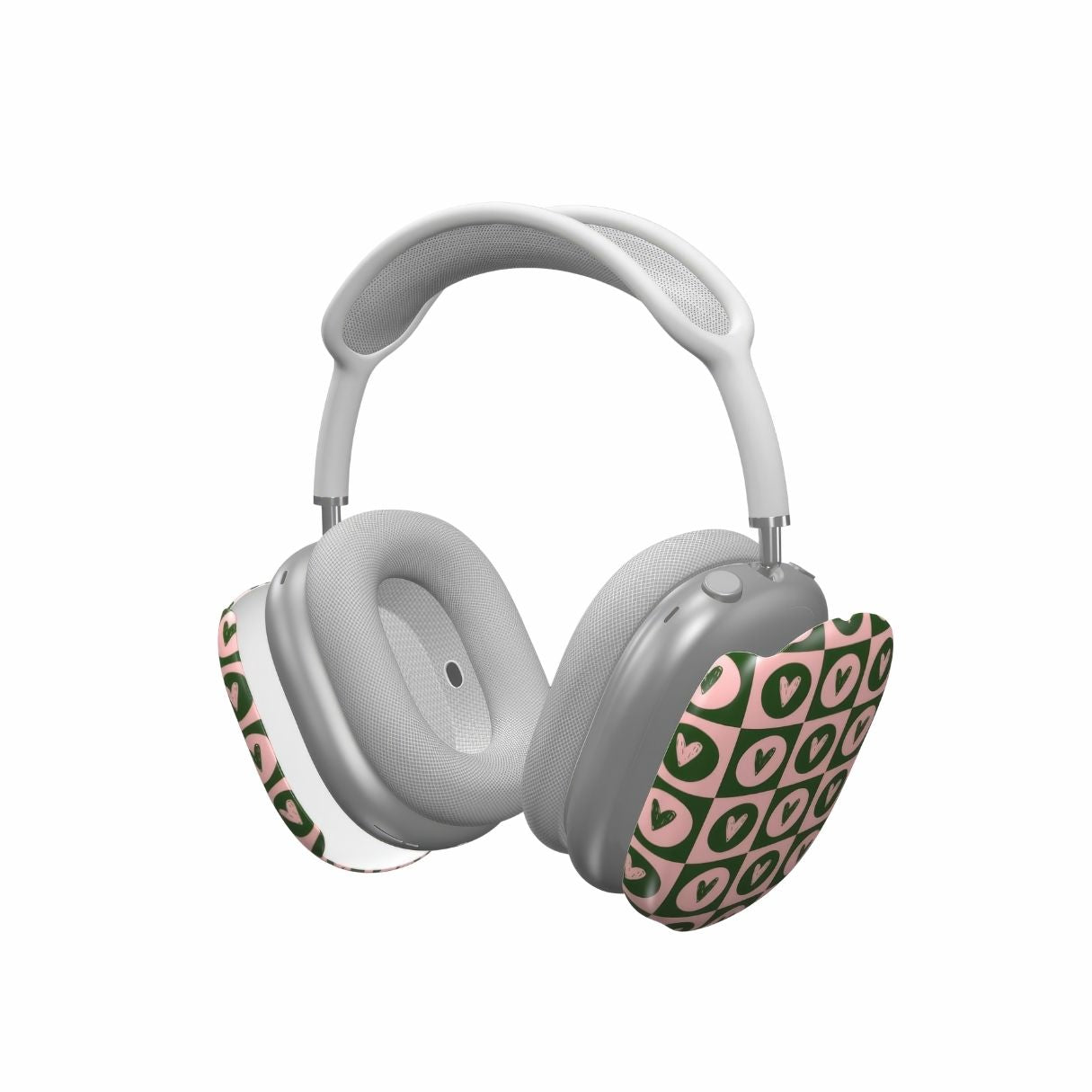 AirPods Max case LovDot Vintage Rose pattern design with a dynamic geometric symmetry in heart and dot style, featuring an elegant and expressive aesthetic design. Main colors are vintage pink and green. Extend view.