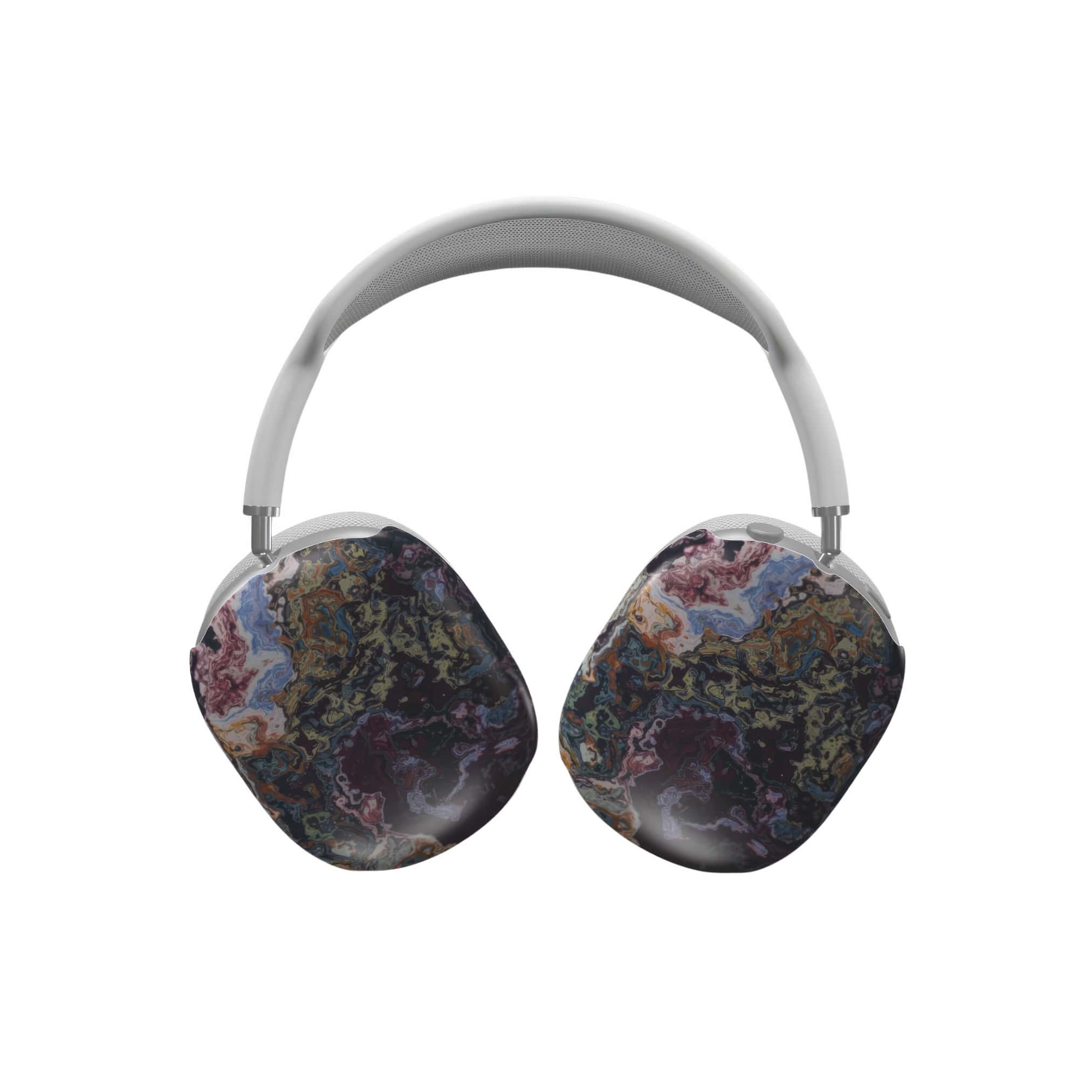 Tough AirPods Max case front view; Molten Berries 2 pattern, artistic, abstract marble pattern. Dark purple color. Bold expressive aesthetic design. Colorful and interior fit. Elegant.