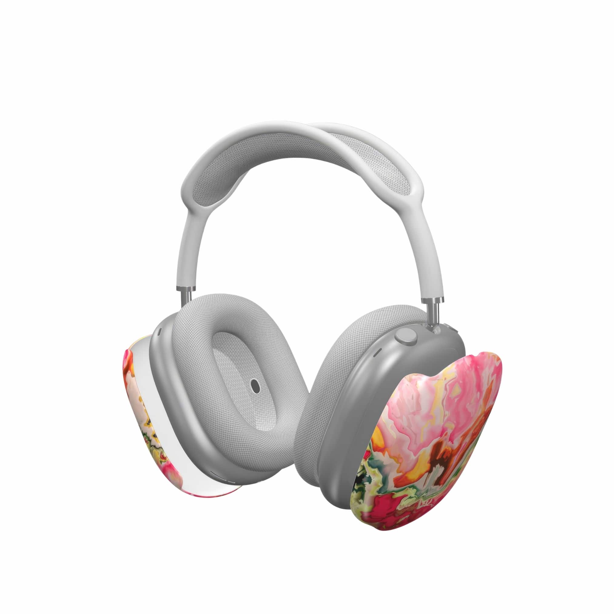 Tough AirPods Max case extend view; Neon Pink pattern, artistic, abstract marble pattern. Electric Pink color.