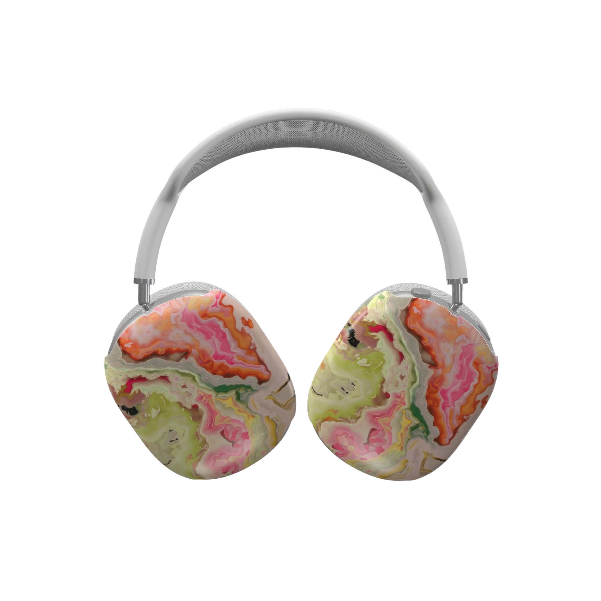 Tough AirPods Max case front view; Neon Pink pattern, artistic, abstract marble pattern. Electric Pink color. Bold expressive aesthetic design. Colorful and interior fit. Elegant.