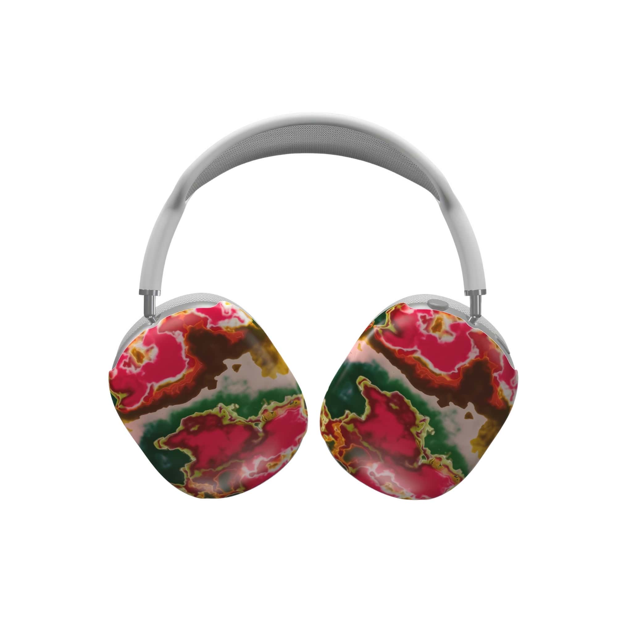 Tough AirPods Max case front view; Neon Pink pattern, artistic, abstract marble pattern. Electric Pink color. Bold expressive aesthetic design. Colorful and interior fit. Elegant.