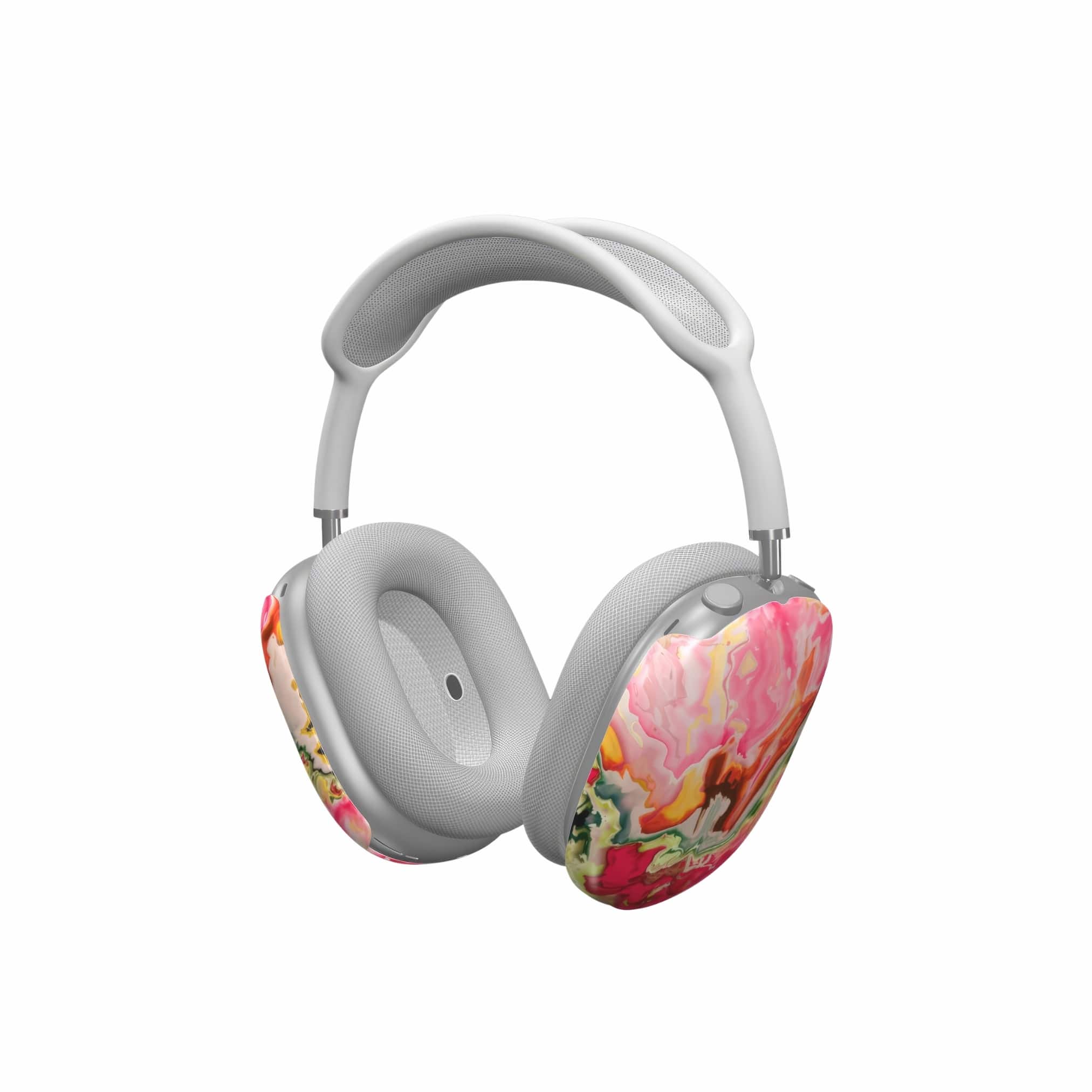 Tough AirPods Max case side view; Neon Pink pattern, artistic, abstract marble pattern. Electric Pink color.