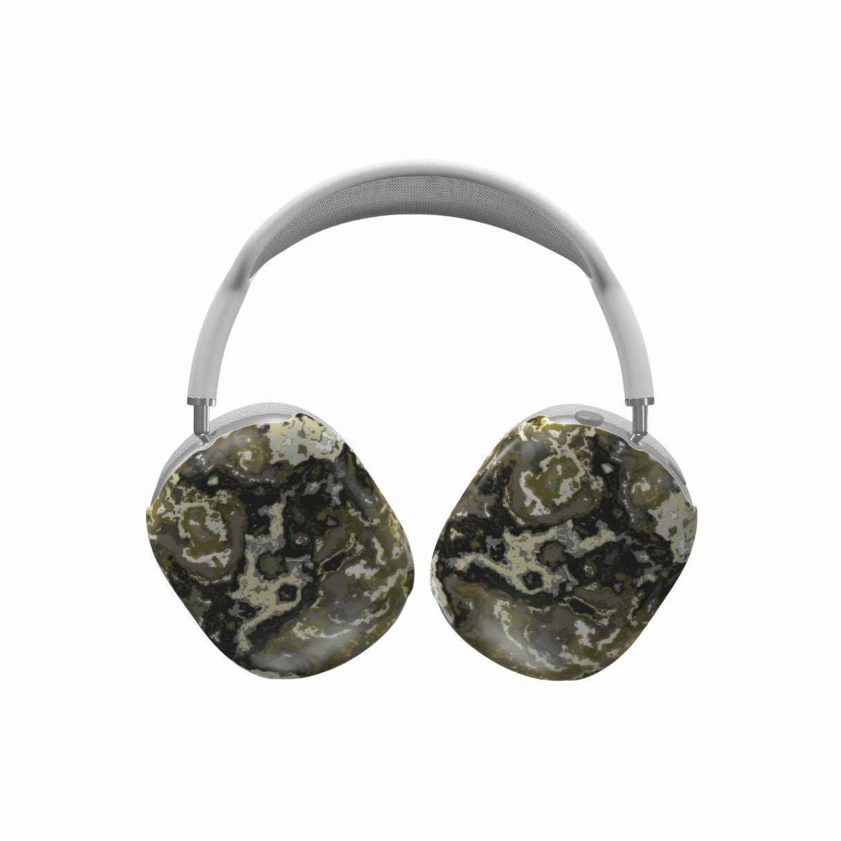 Tough AirPods Max case front view; Spring Rain pattern, artistic, abstract marble pattern. Yellow and black color combination.