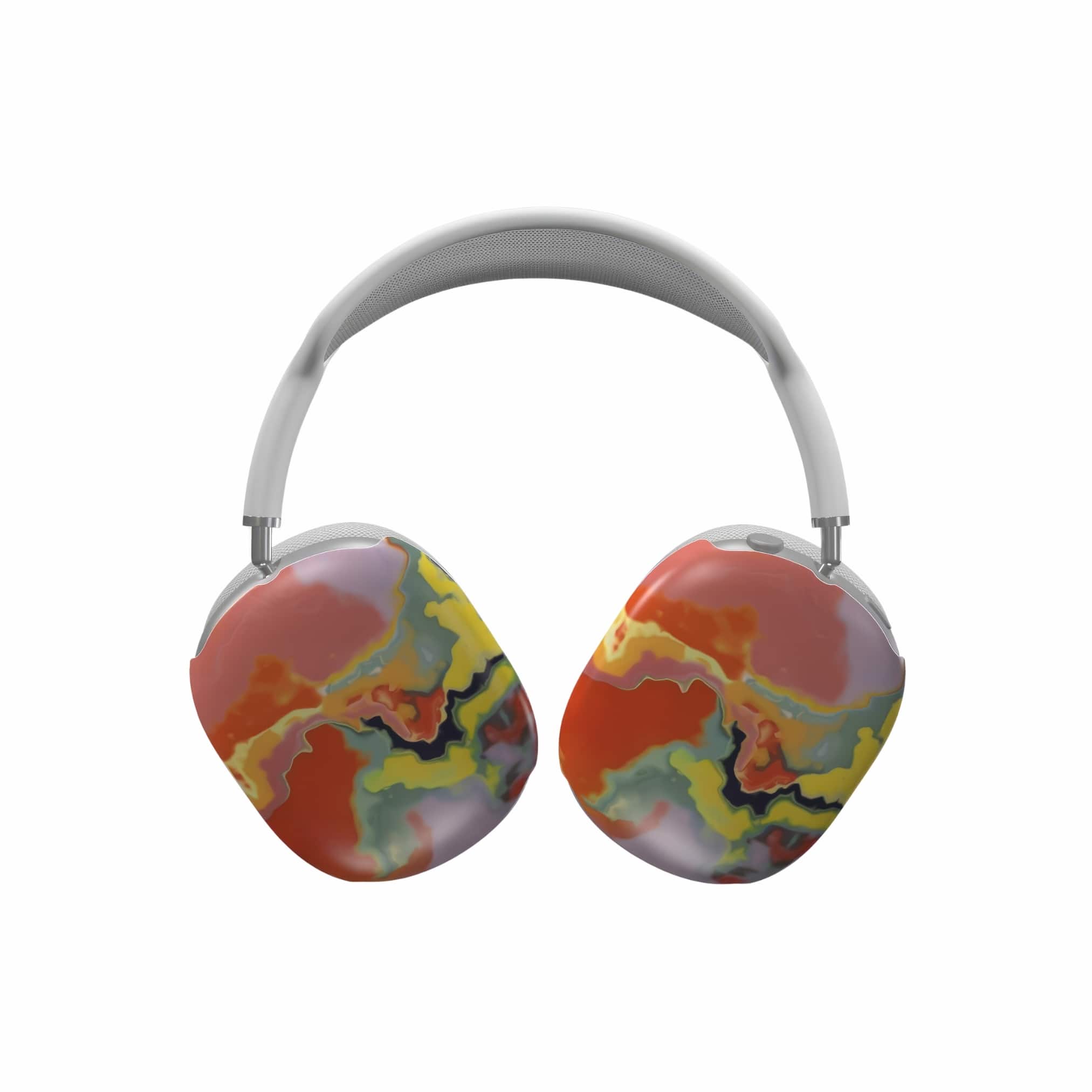 Tough AirPods Max case front view; Tropical pattern, artistic, abstract marble pattern. Orange color.