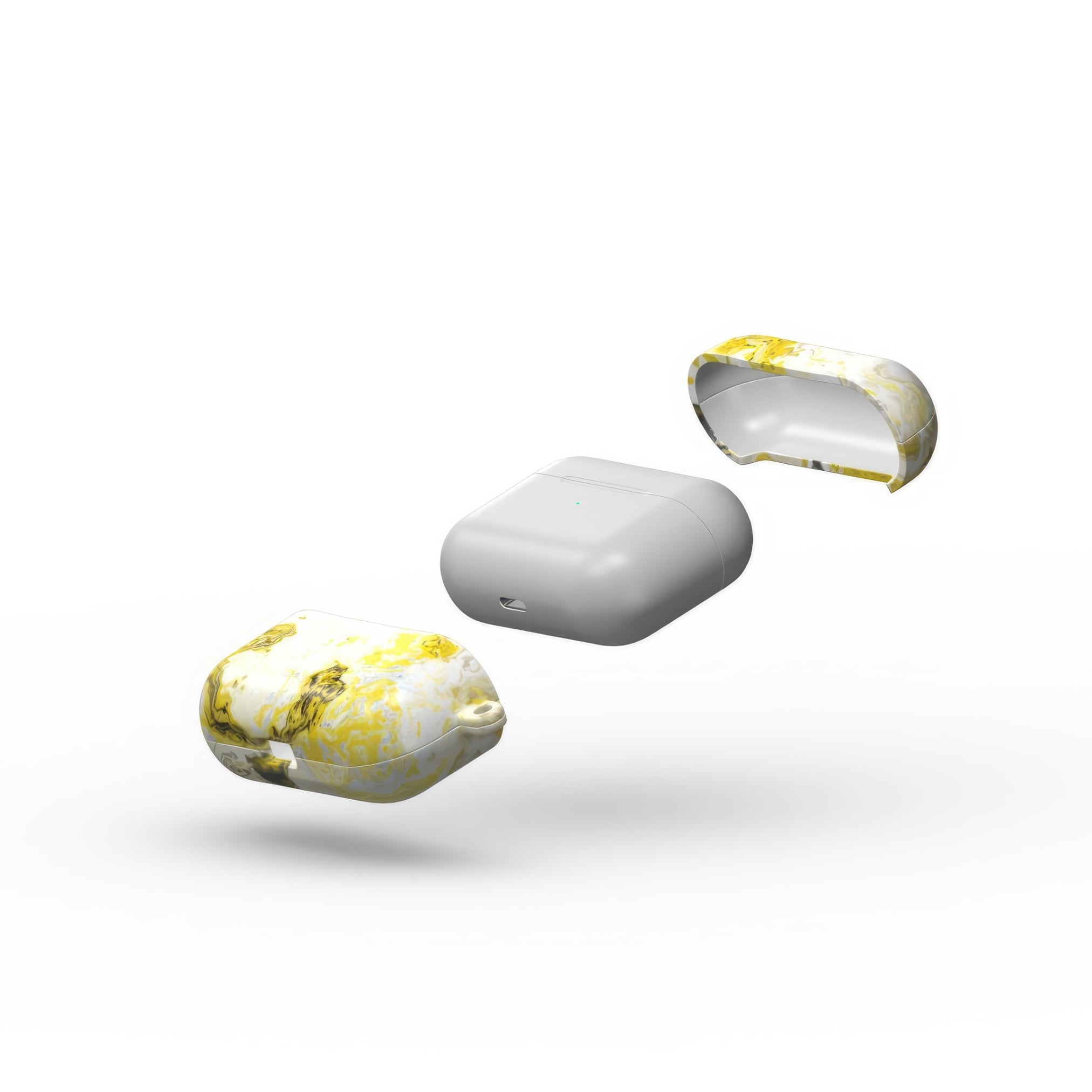 AirPods Pro tough case extend view; Citron 1 pattern, artistic, abstract marble pattern. White and yellow color combination.