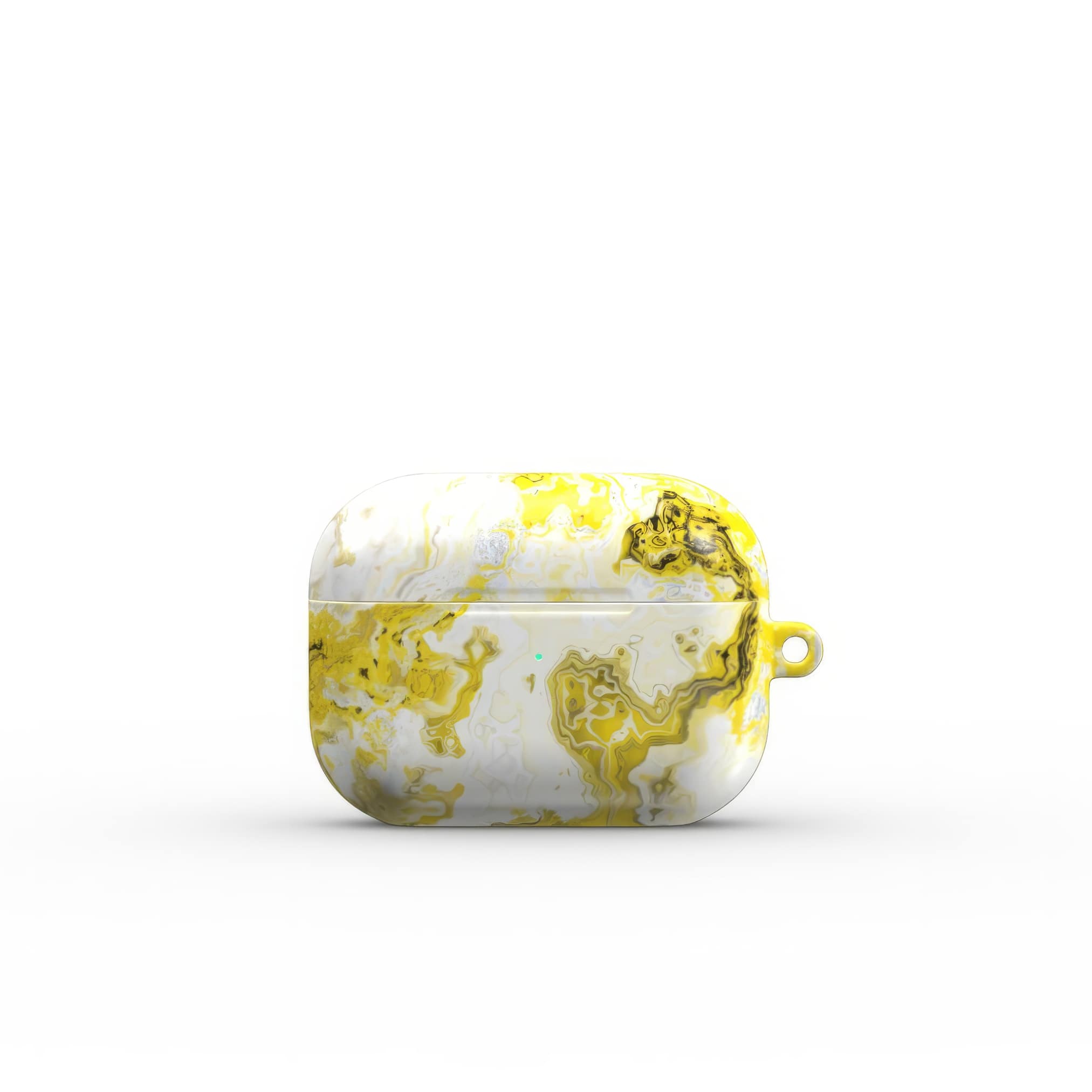 AirPods Pro tough case front view; Citron pattern, artistic, abstract marble pattern. White and yellow color combination. Bold expressive aesthetic design. Colorful and interior fit. Elegant.