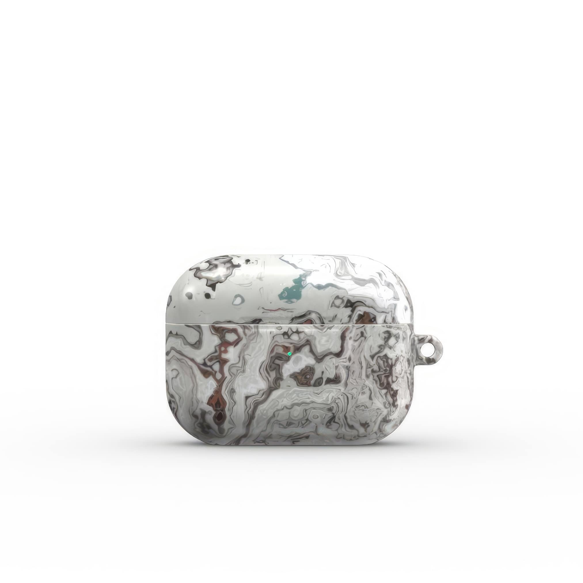 AirPods Pro tough case front view; Classic White Marble pattern, artistic, abstract marble pattern. White and grey color combination. Bold expressive aesthetic design. Colorful and interior fit. Elegant.
