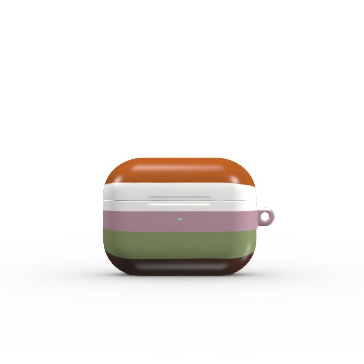 AirPods Pro case Color Blocks Forest pattern design with a color blocks, featuring an elegant and expressive aesthetic design. Main colors are caramel, chocolate brown, rich green. Front closed view.