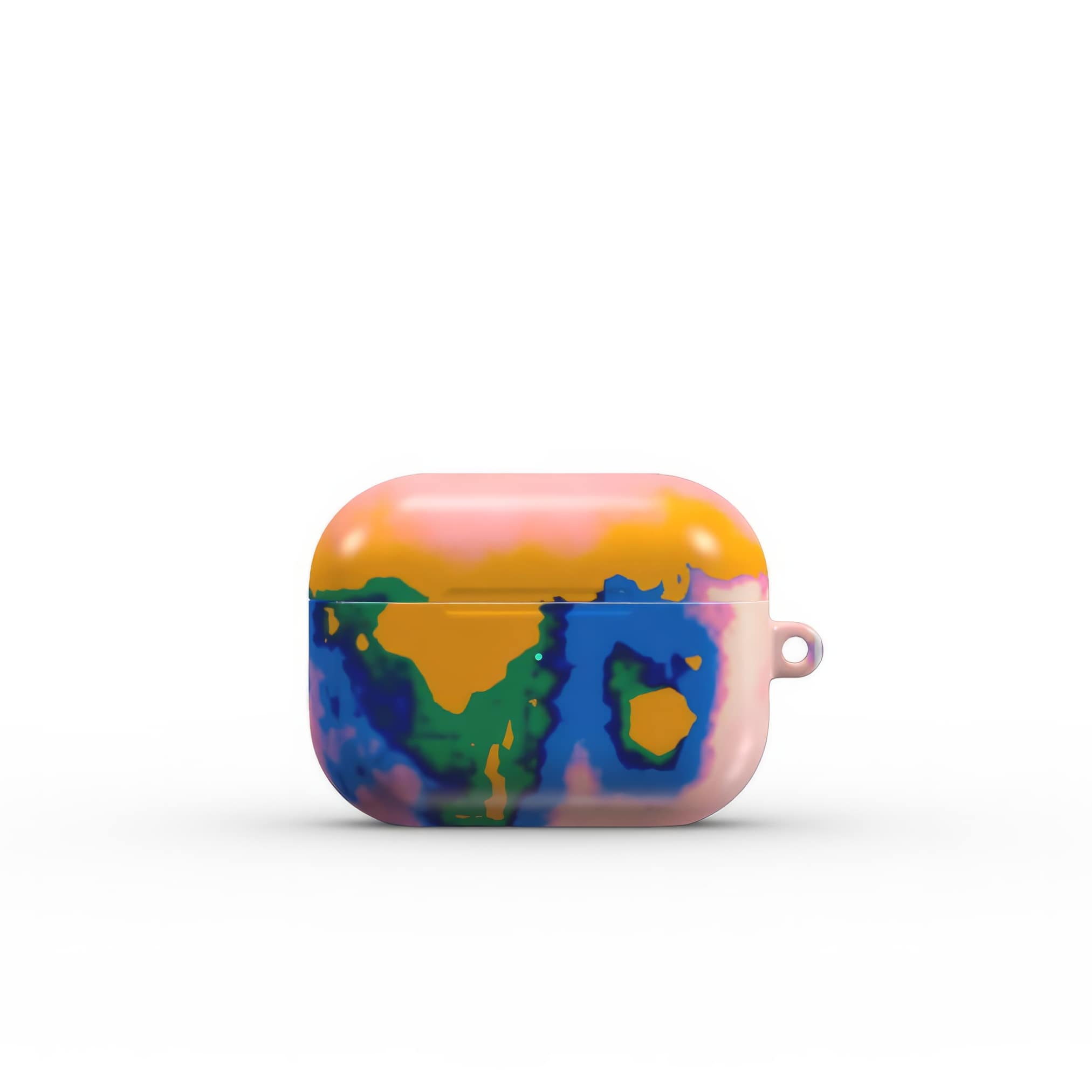 AirPods Pro case front view; Electricity pattern, artistic, abstract marble pattern. Blue and orange color combination. 