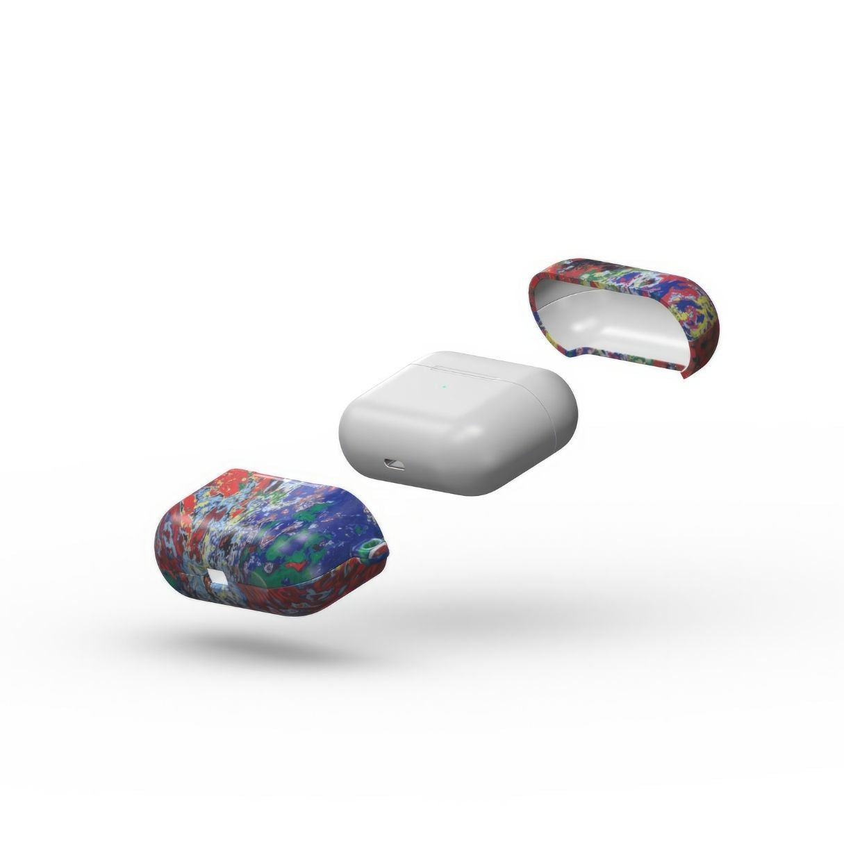 AirPods Pro case with a bold vivid pattern Graffiti Pulse abstract and artistic style, featuring an elegant and expressive aesthetic design. Main colors are red, blue, black and yellow. Extend view.