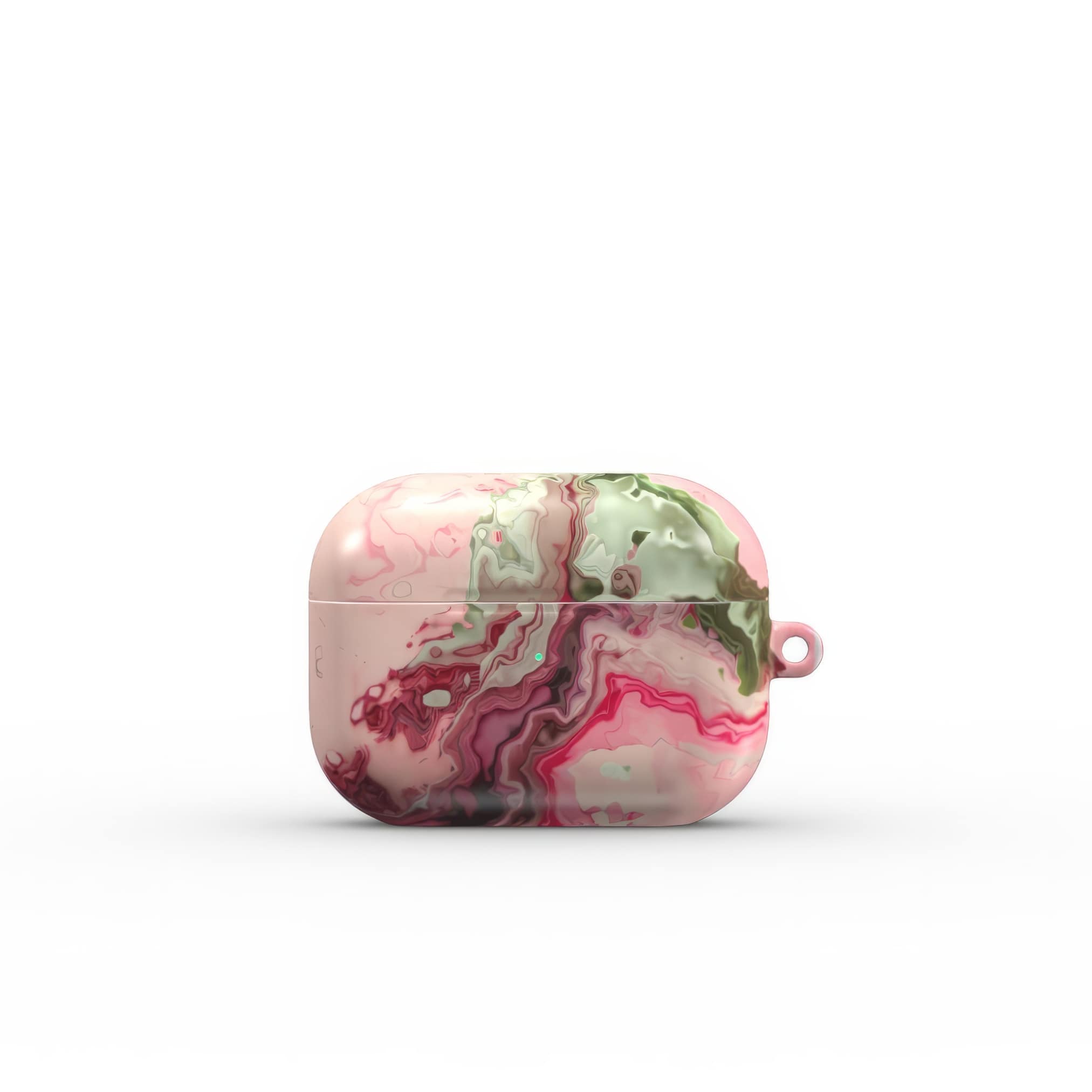 AirPods Pro tough case front; Like Flamingo pattern, artistic, abstract marble pattern. Pink and green color combination. Bold expressive aesthetic design. Colorful and interior fit. Elegant.