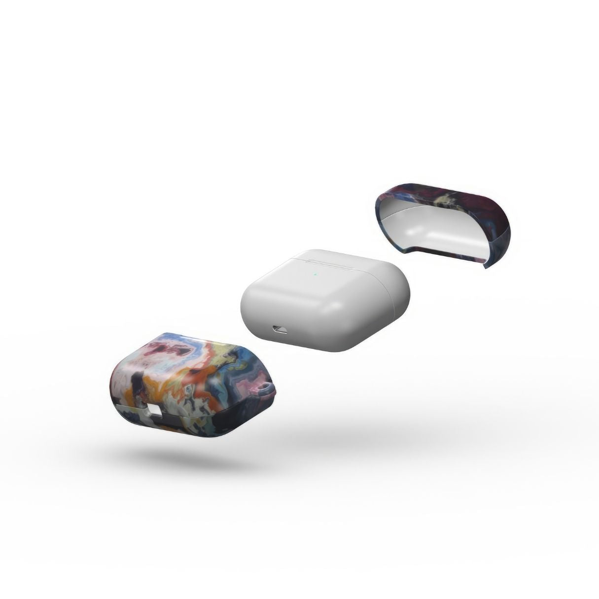 AirPods Pro tough case extend view; Molten Berries pattern, artistic, abstract marble pattern. Deep. purple color. Bold expressive aesthetic design. Colorful and interior fit. Elegant.