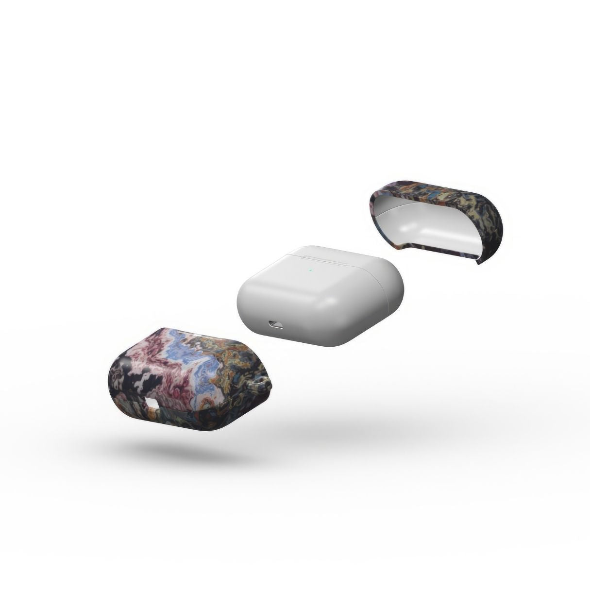 AirPods Pro tough case extend view; Molten Berries Mix pattern, artistic, abstract marble pattern. Deep. purple color. Bold expressive aesthetic design. Colorful and interior fit. Elegant.