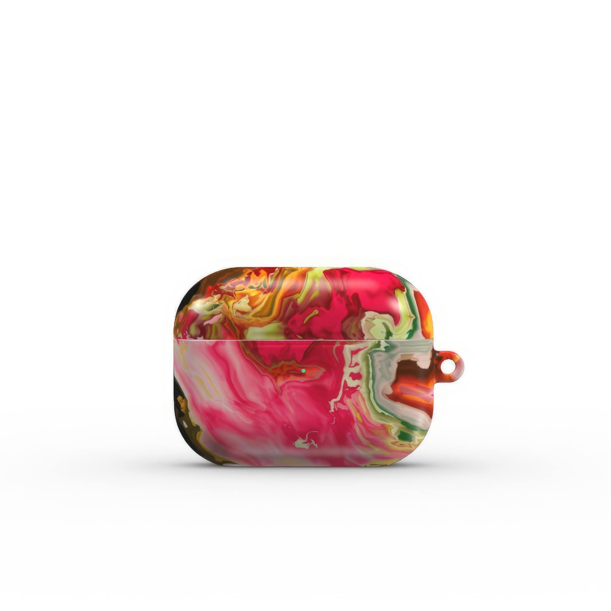 AirPods Pro tough case front view; Neon Pink pattern, artistic, abstract marble pattern. Pink and green color combination. Bold expressive aesthetic design. Colorful and interior fit. Elegant.