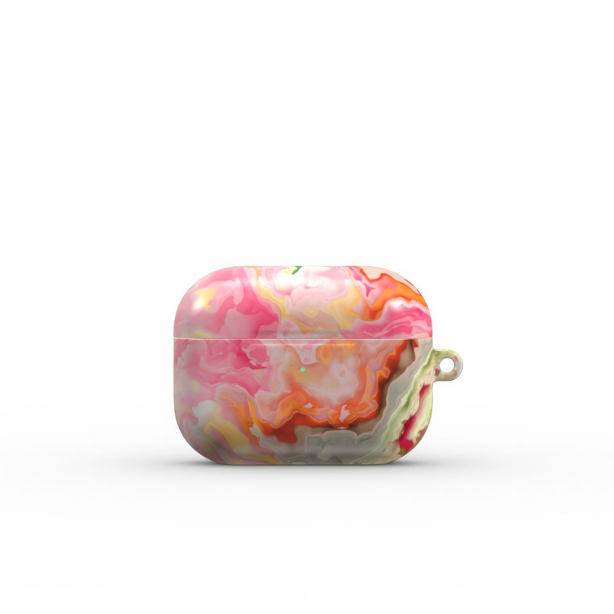 AirPods Pro tough case front view; Neon Pink Light pattern, artistic, abstract marble pattern. Light pink and green color combination. Bold expressive aesthetic design. Colorful and interior fit. Elegant.