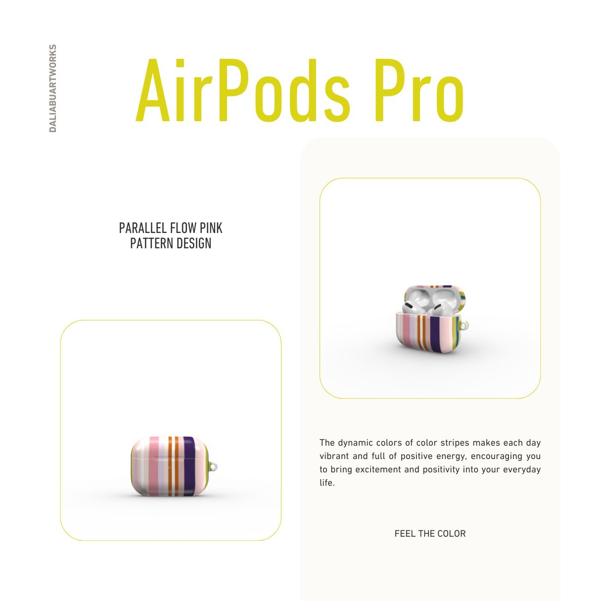 AirPods Pro tough case Parallel Flow Pink pattern with tiny color stripes, featuring an elegant and expressive aesthetic design. Main colors are pink, lilac and purple. Description.