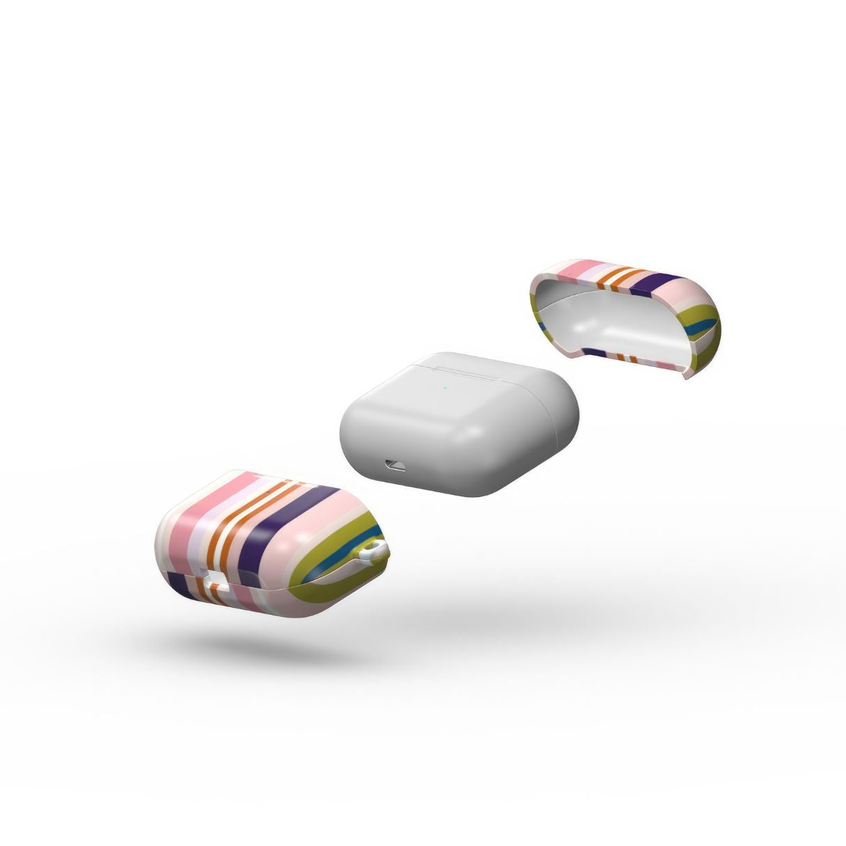 AirPods Pro tough case Parallel Flow Pink pattern with tiny color stripes, featuring an elegant and expressive aesthetic design. Main colors are pink, lilac and purple. Extend view.