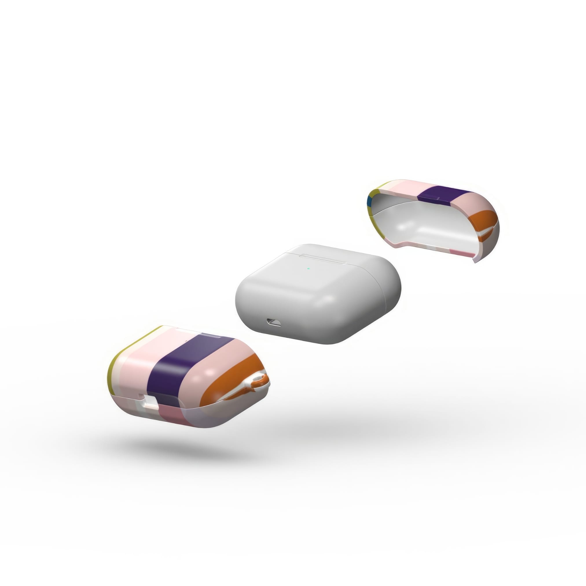 AirPods Pro tough case Parallel Flow Pink pattern with tiny color stripes, featuring an elegant and expressive aesthetic design. Main colors are pink, lilac and purple. Extend view.