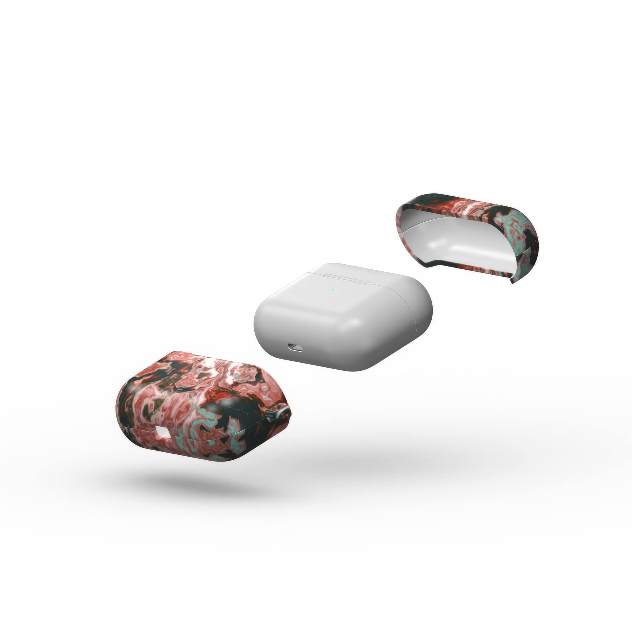 AirPods Pro tough case extend view; Red Coffee pattern, artistic, abstract marble pattern. red and light blue color combination.
