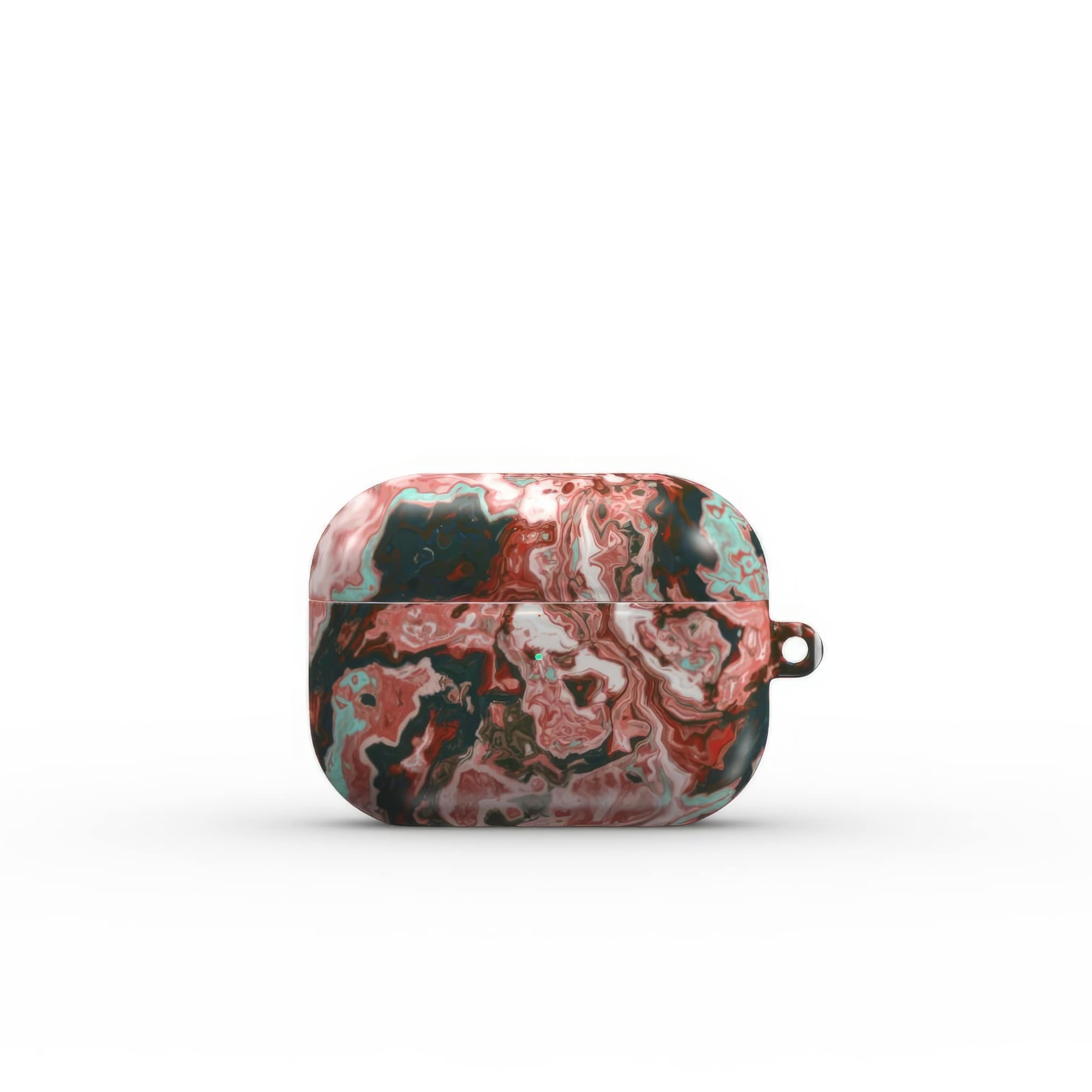 AirPods Pro tough case front view; Red Coffee pattern, artistic, abstract marble pattern. red and light blue color combination.
