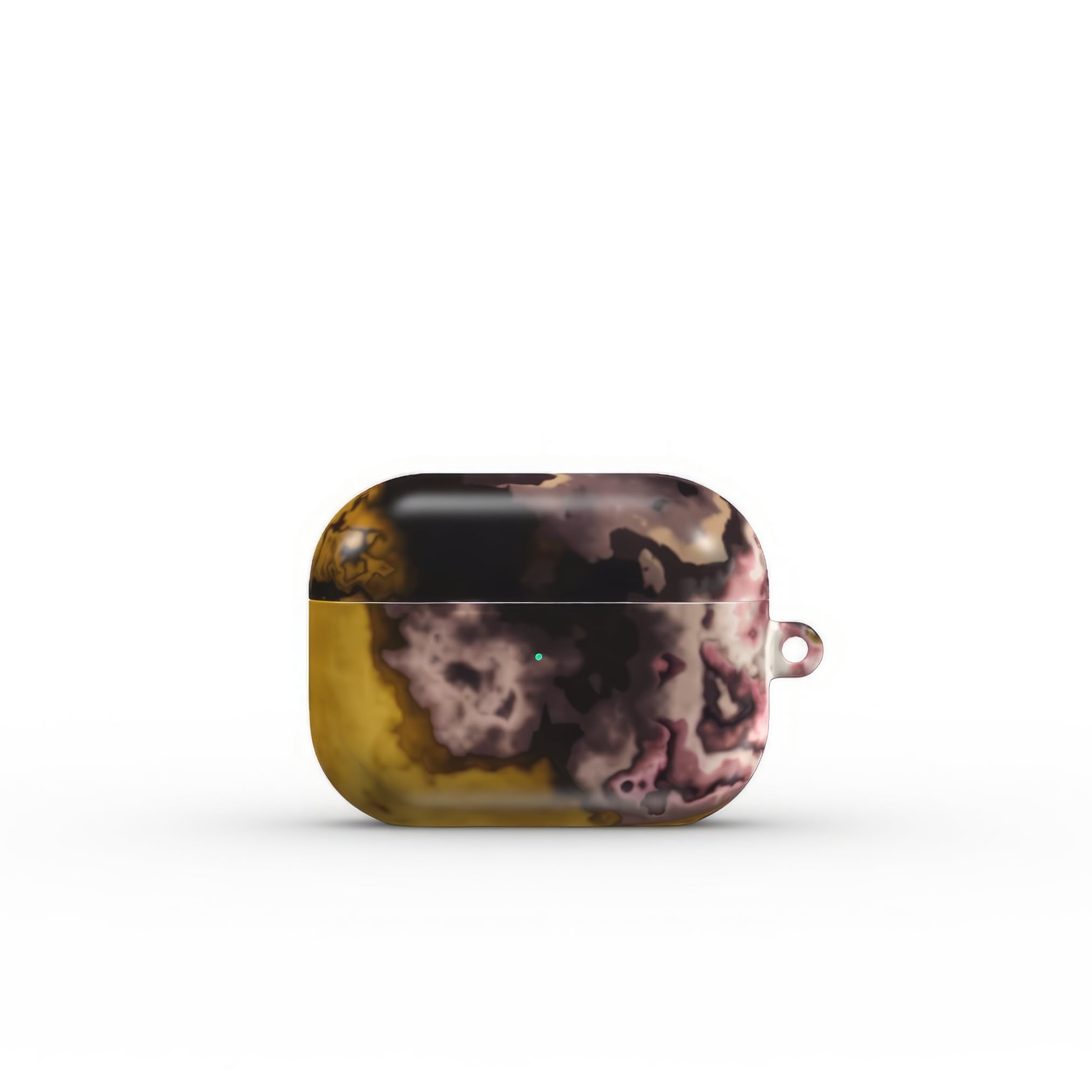 AirPods Pro tough case front view; storm 1 pattern, artistic, abstract marble pattern. Yellow and beige color combination. Bold expressive aesthetic design. Colorful and interior fit. Elegant.