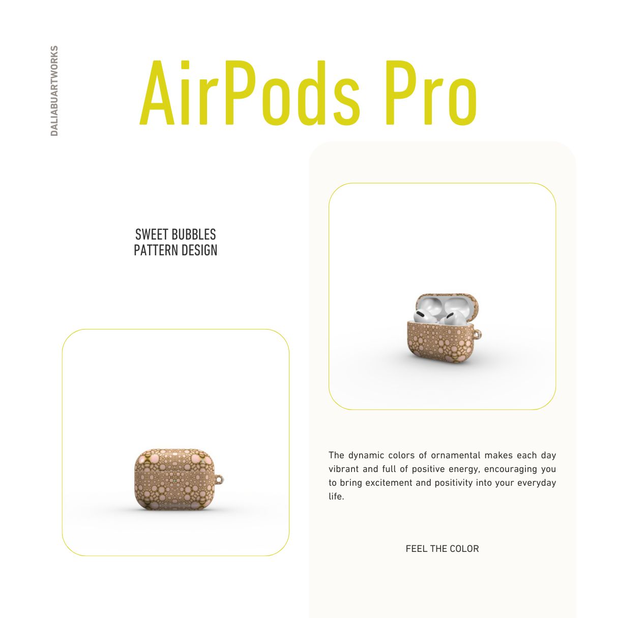 AirPods Pro case front view; Sweet Bubbles pattern, ornamental pattern; kaleidoscope pattern imagination.
