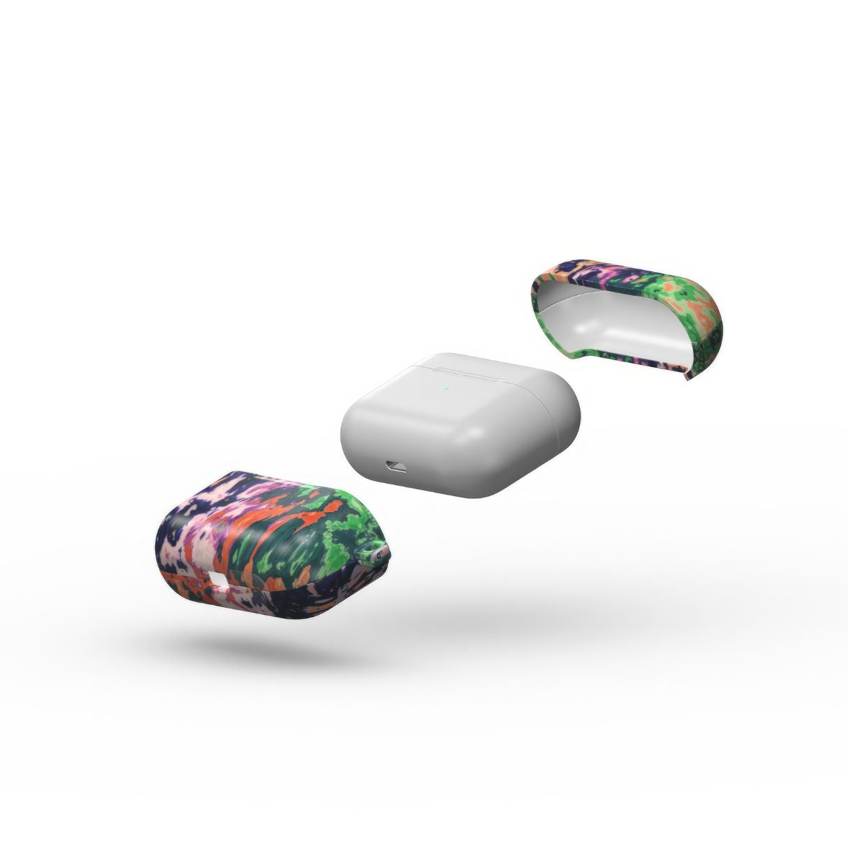 Ultra thin AirPods Pro case with a bold vivid pattern Vincet in marble abstract and artistic style, featuring an elegant and expressive aesthetic design. Main colors are purple, orange and green. Extend view. 