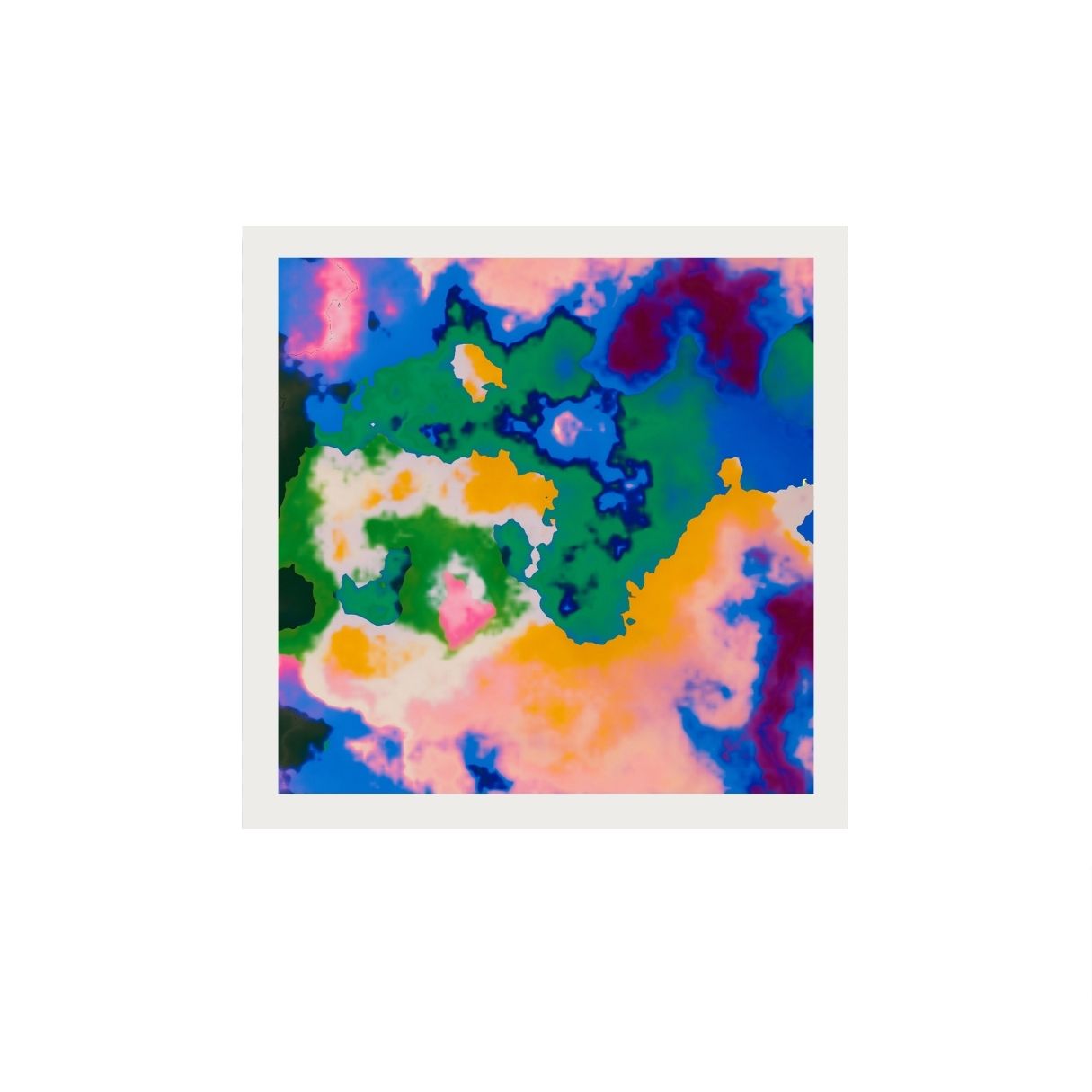 Colorful abstract art print with a white border on a white background.
