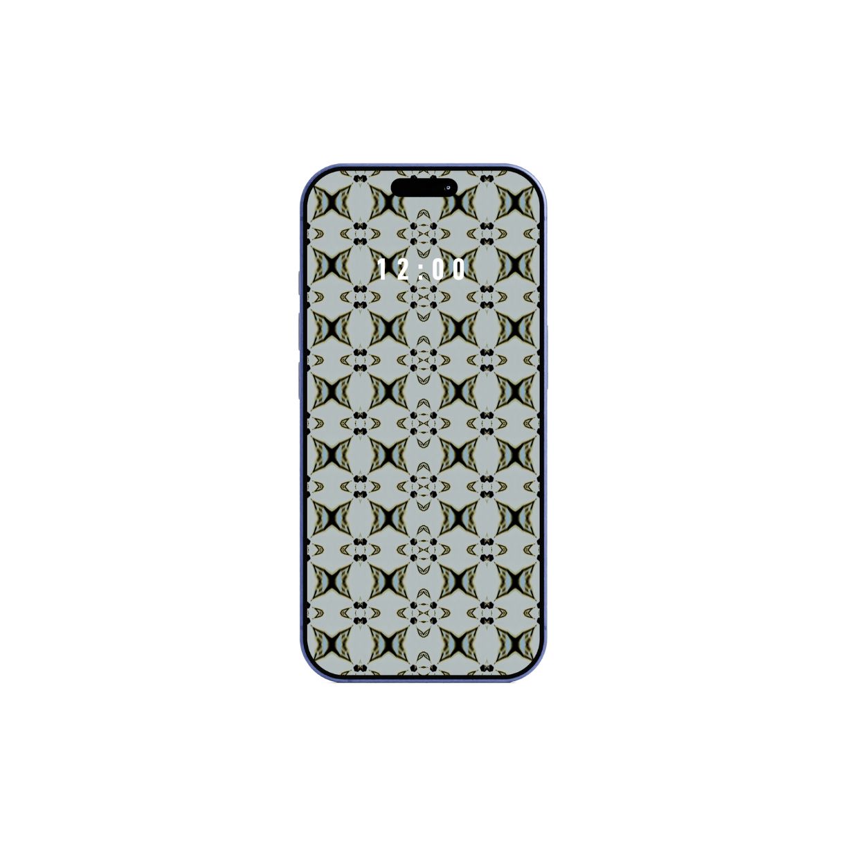 Phone with ornamental blue pattern wallpaper on a white background. Instant download. Instant download.