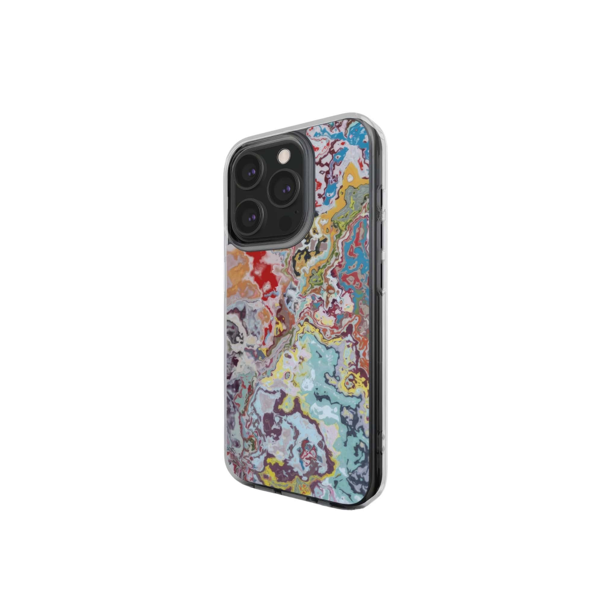 Clear phone case side view; Bold Sprinkles 2 pattern, artistic, abstract marble pattern. Mix color combination. 
