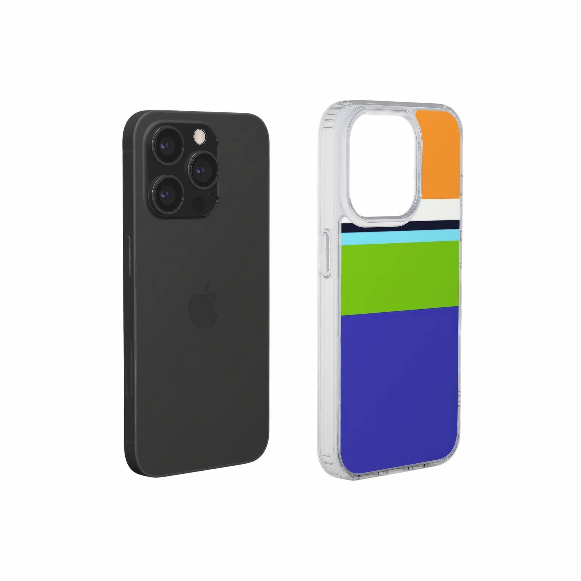 Clear phone case Color Blocks Coastline pattern design with a color blocks, featuring an elegant and expressive aesthetic design. Main colors are light green, violet and orange. Extend view.