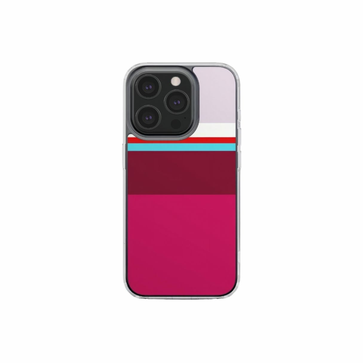 Clear phone case Color Blocks Fuchsia pattern design with a color blocks, featuring an elegant and expressive aesthetic design. Main colors are lilac, red, passion pink and fuchsia. Front view.