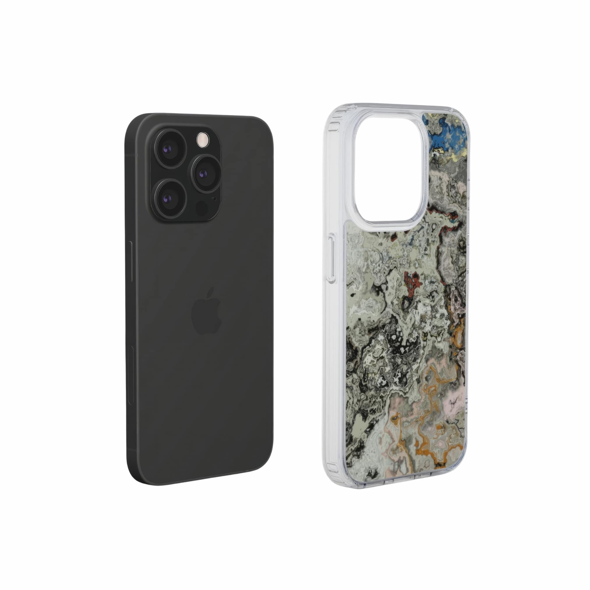 Clear phone case extend view; Full Moon pattern, marble pattern; moon surface imagination.