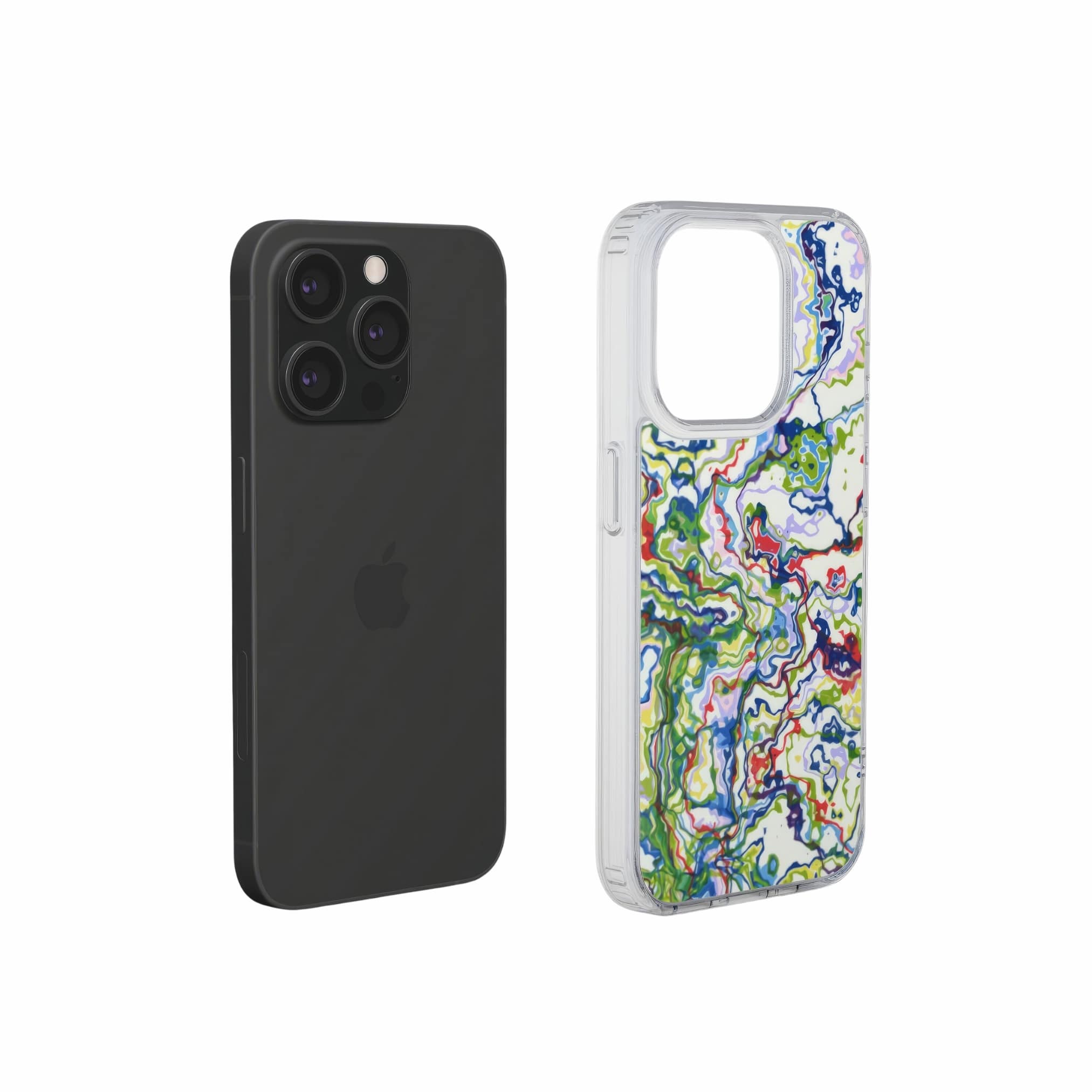 Clear phone case extend view; Inside My Brain pattern, artistic, abstract marble pattern. Mix color combination. 