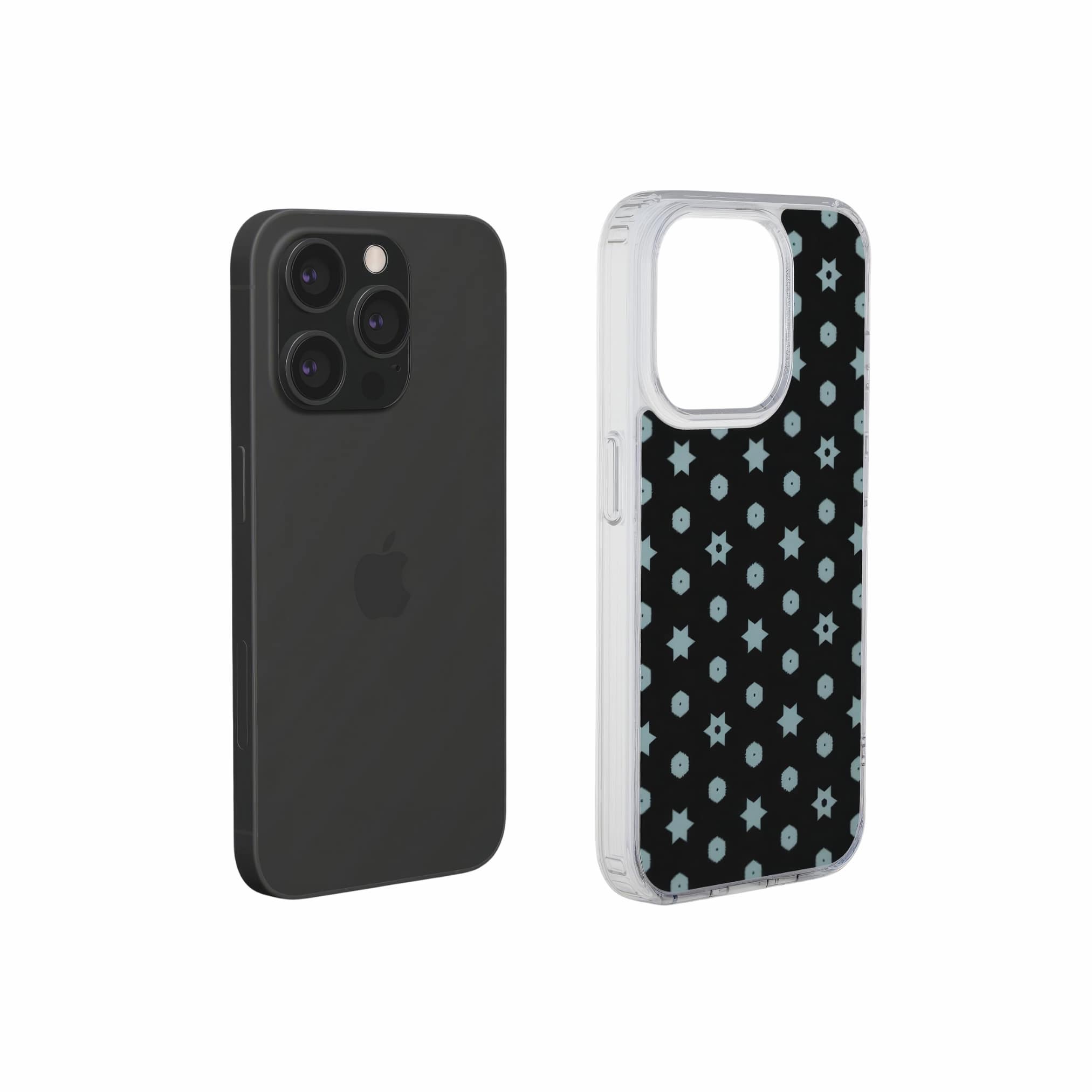 Clear phone case extend view; Midnight Stars pattern, ornamental pattern; kaleidoscope pattern imagination.