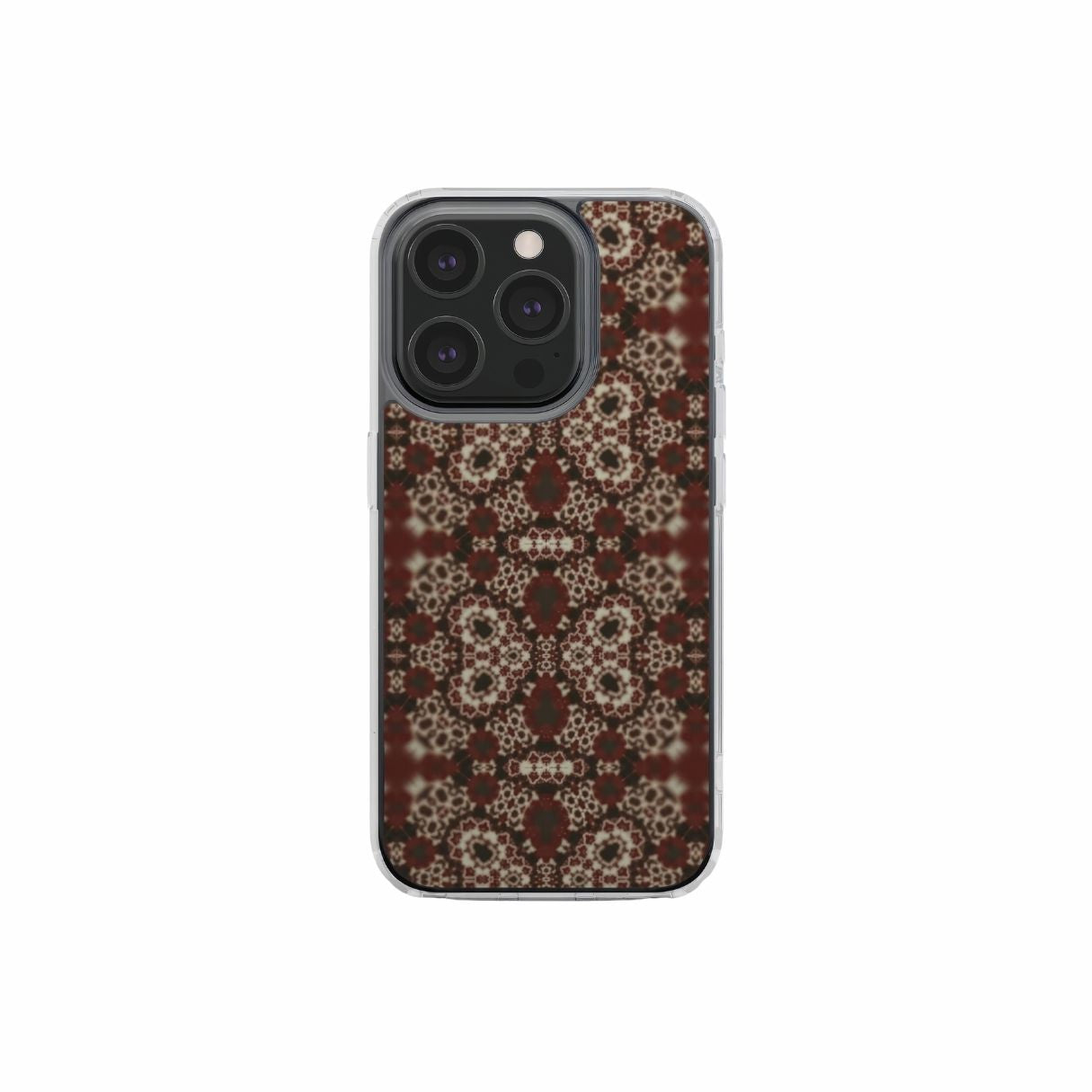 Valentine's edition design. Clear Phone Case My Heart pattern with ornamental design, featuring an elegant and expressive aesthetic shape. Main color is deep red. Front view.