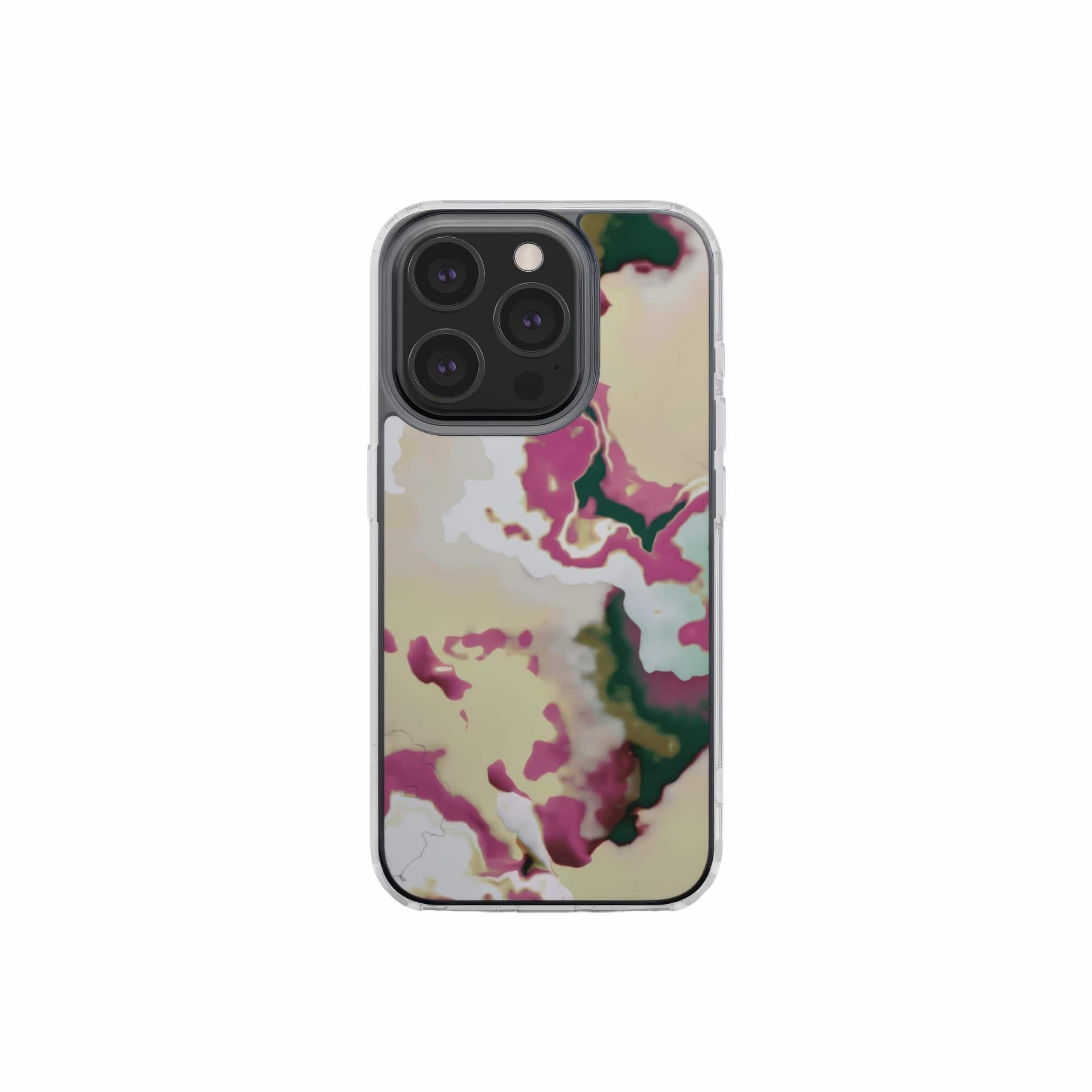 Clear phone case front view; Sandscape dream 1 pattern, artistic, abstract marble pattern. Beige and purple color combination. Bold expressive aesthetic design. Colorful and interior fit. Elegant.