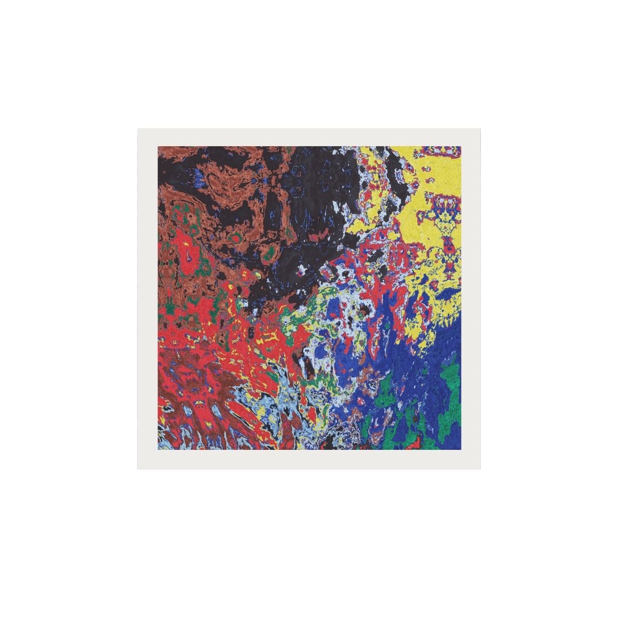 Colorful abstract art print with a white border on a white background