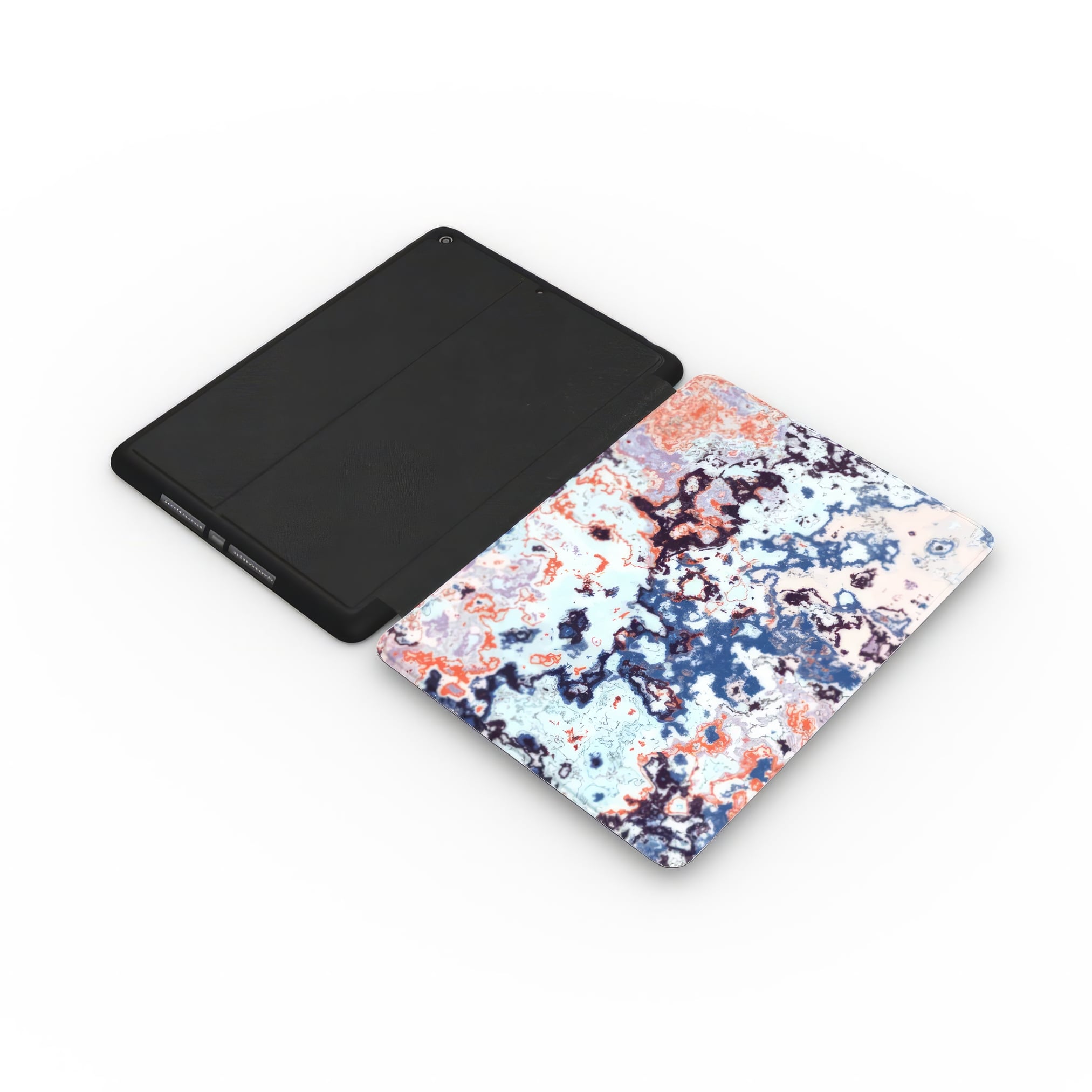 Blue Marble Mist pattern design for ipad case. Extend side view. Marble artistic style.