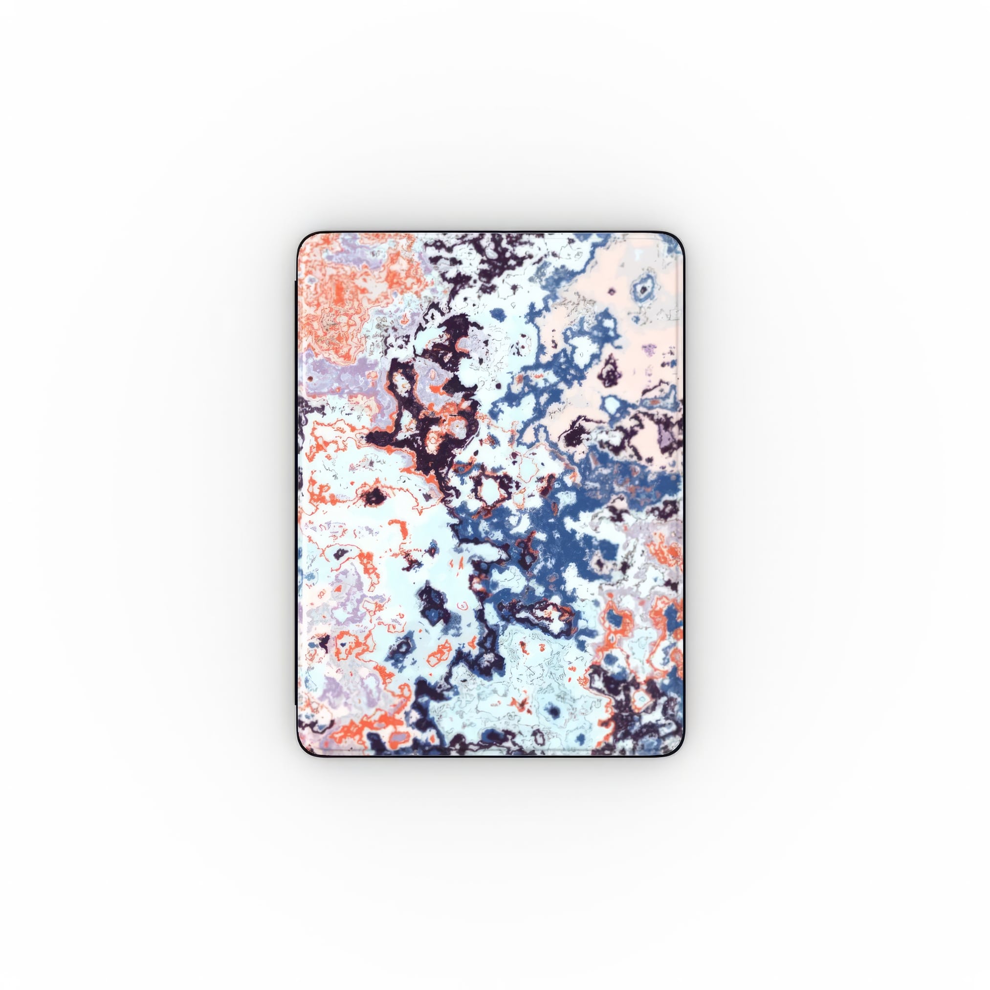Blue Marble Mist pattern design for ipad case. Front view. Marble artistic style. Bold expressive aesthetic design. Colorful and interior fit.