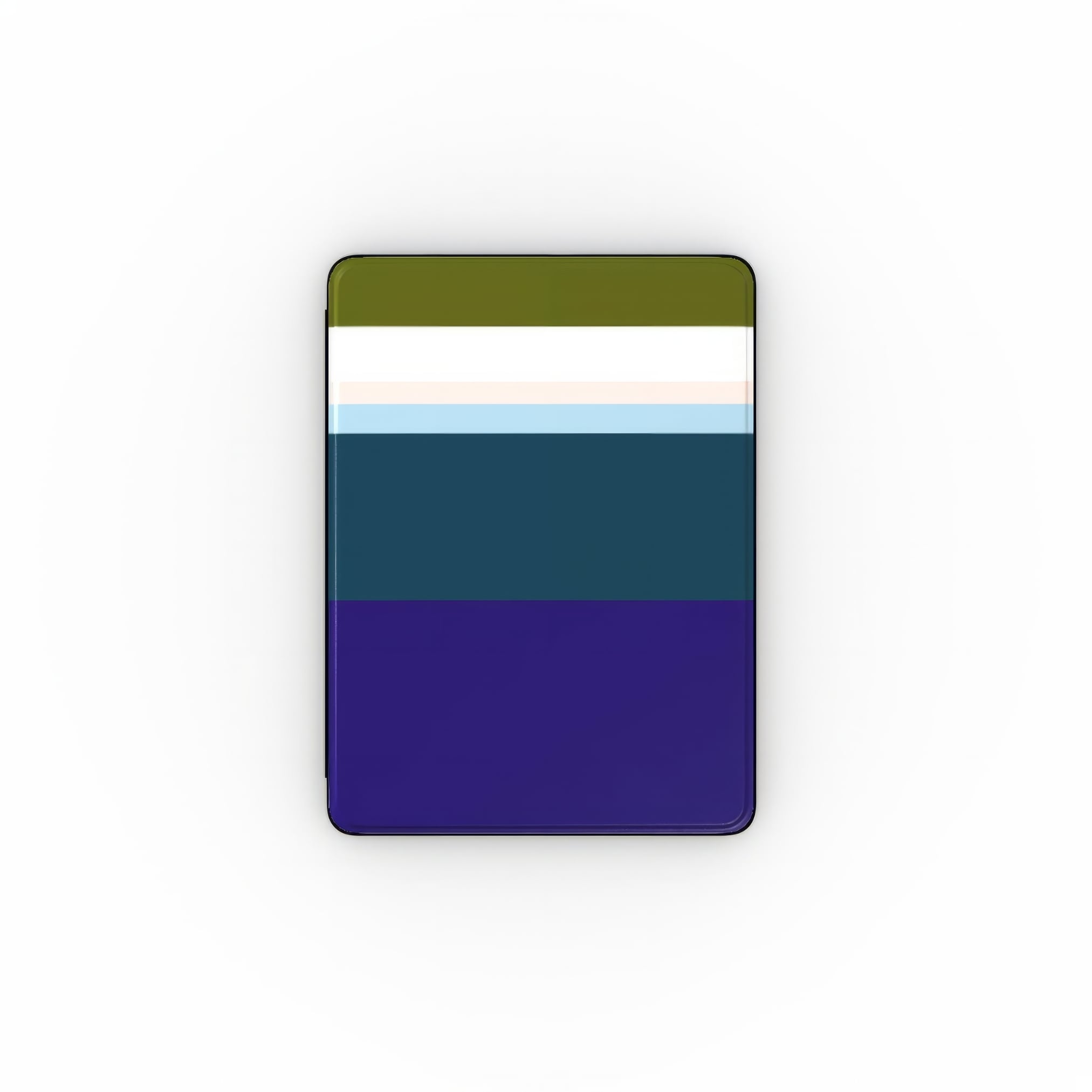 iPad vegan leather case Color Blocks Navy pattern design with a color blocks, featuring an elegant and expressive aesthetic design. Main colors are khaki, navy blue, deep marine, light blue and pink. Front view.
