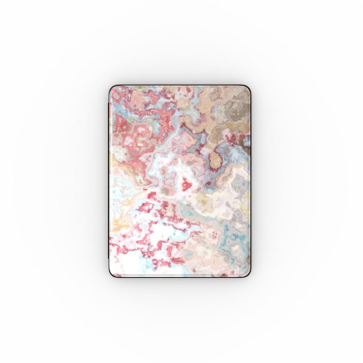 Divine Blue pattern and iPad case front view. Bold expressive aesthetic design. Colorful and interior fit.