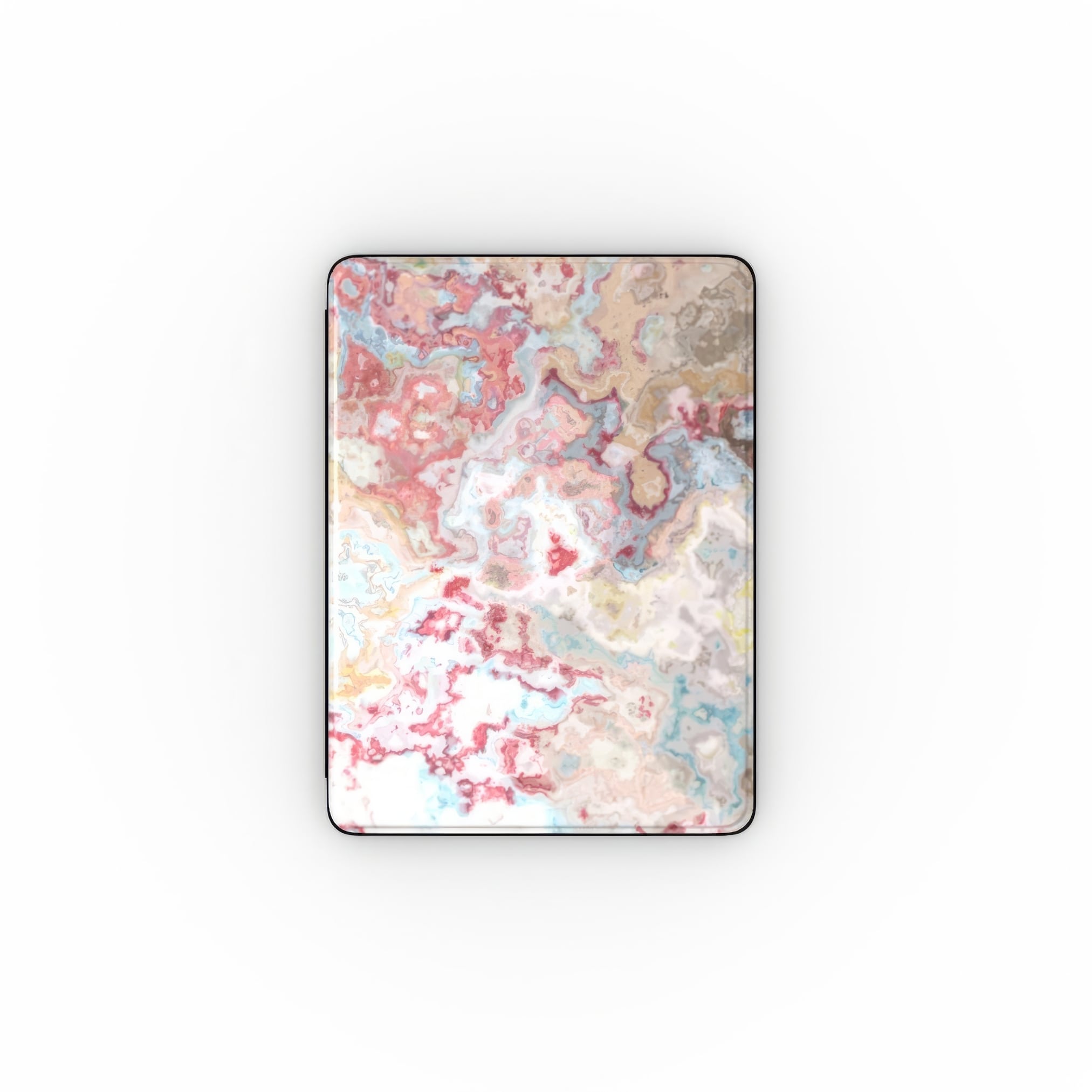 Divine Blue pattern and iPad case front view. Bold expressive aesthetic design. Colorful and interior fit.