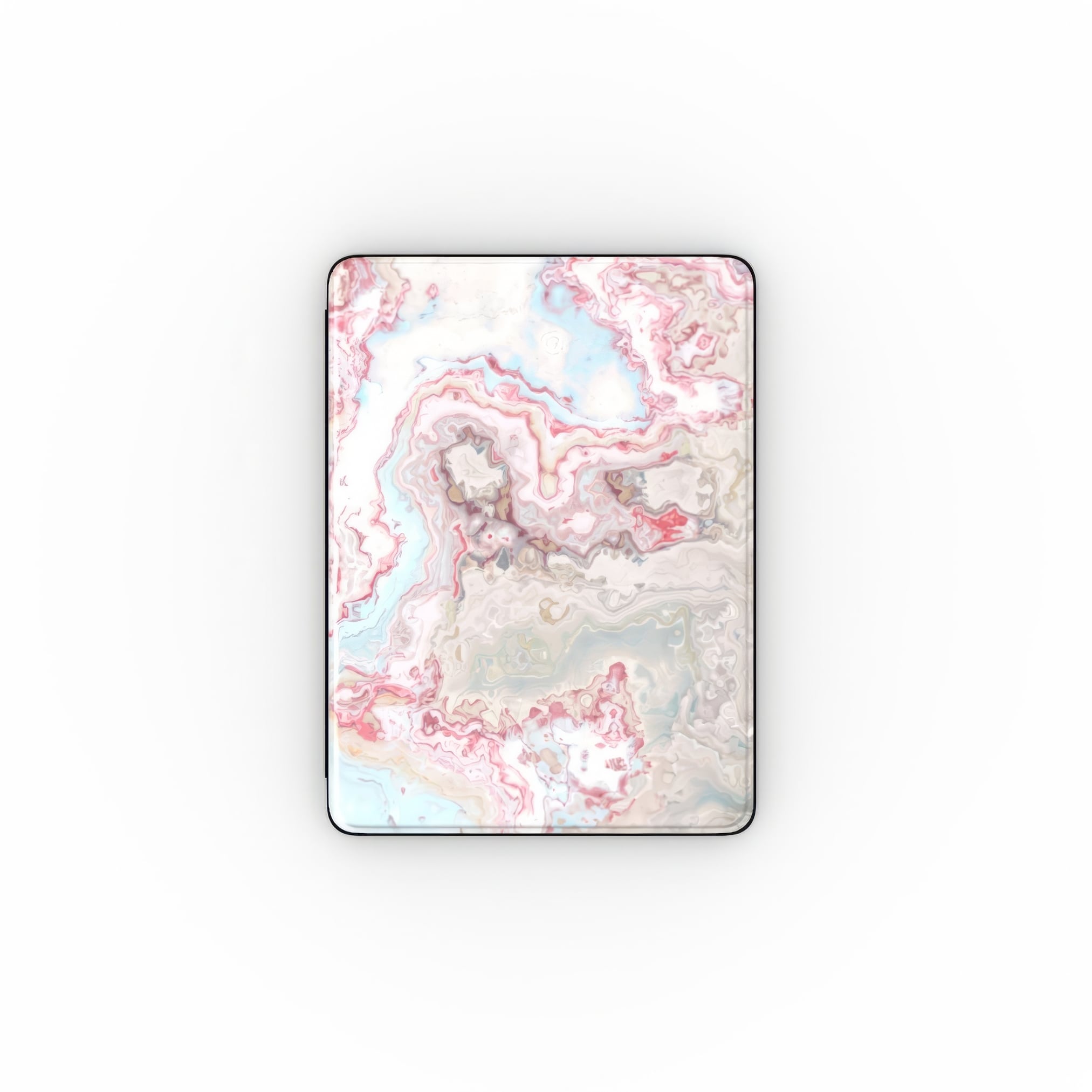 iPad case front view; Divine Blue River pattern, artistic, abstract marble pattern. Brown and brick red color combination. Bold expressive aesthetic design. Colorful and interior fit.