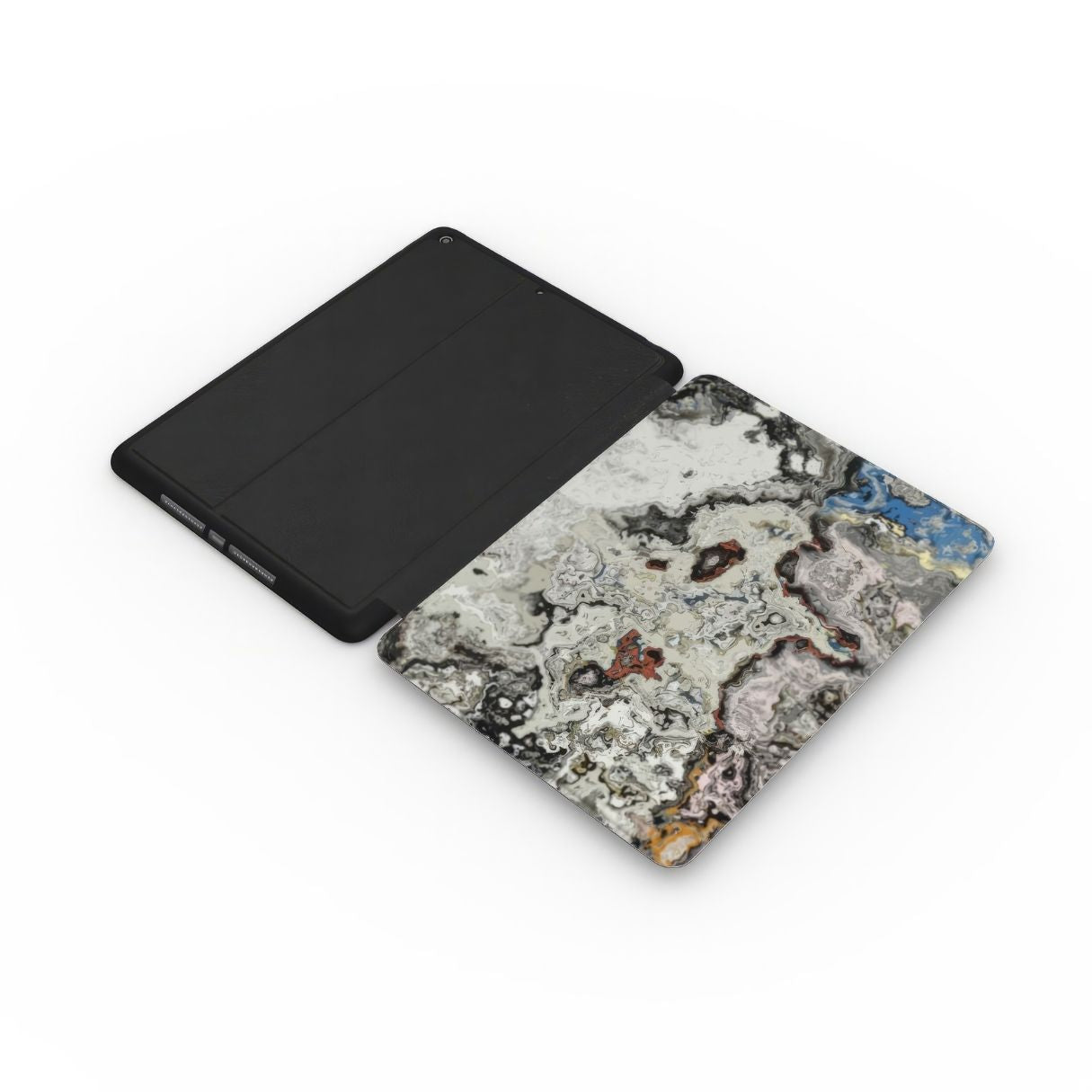 iPad case extend view; Full Moon pattern, marble pattern; moon surface imagination. Bold expressive aesthetic design. Colorful and interior fit.